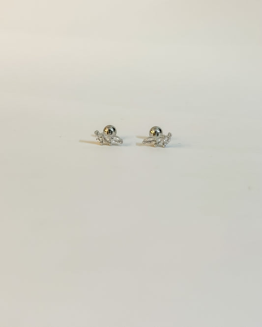 Mini leaf silver ball back earrings