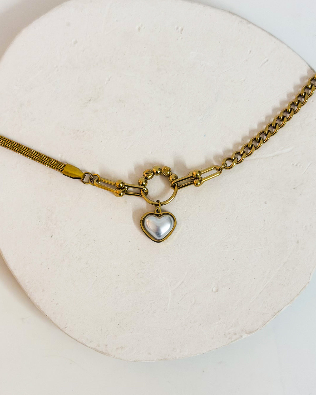Pearl heart charm chain bracelet