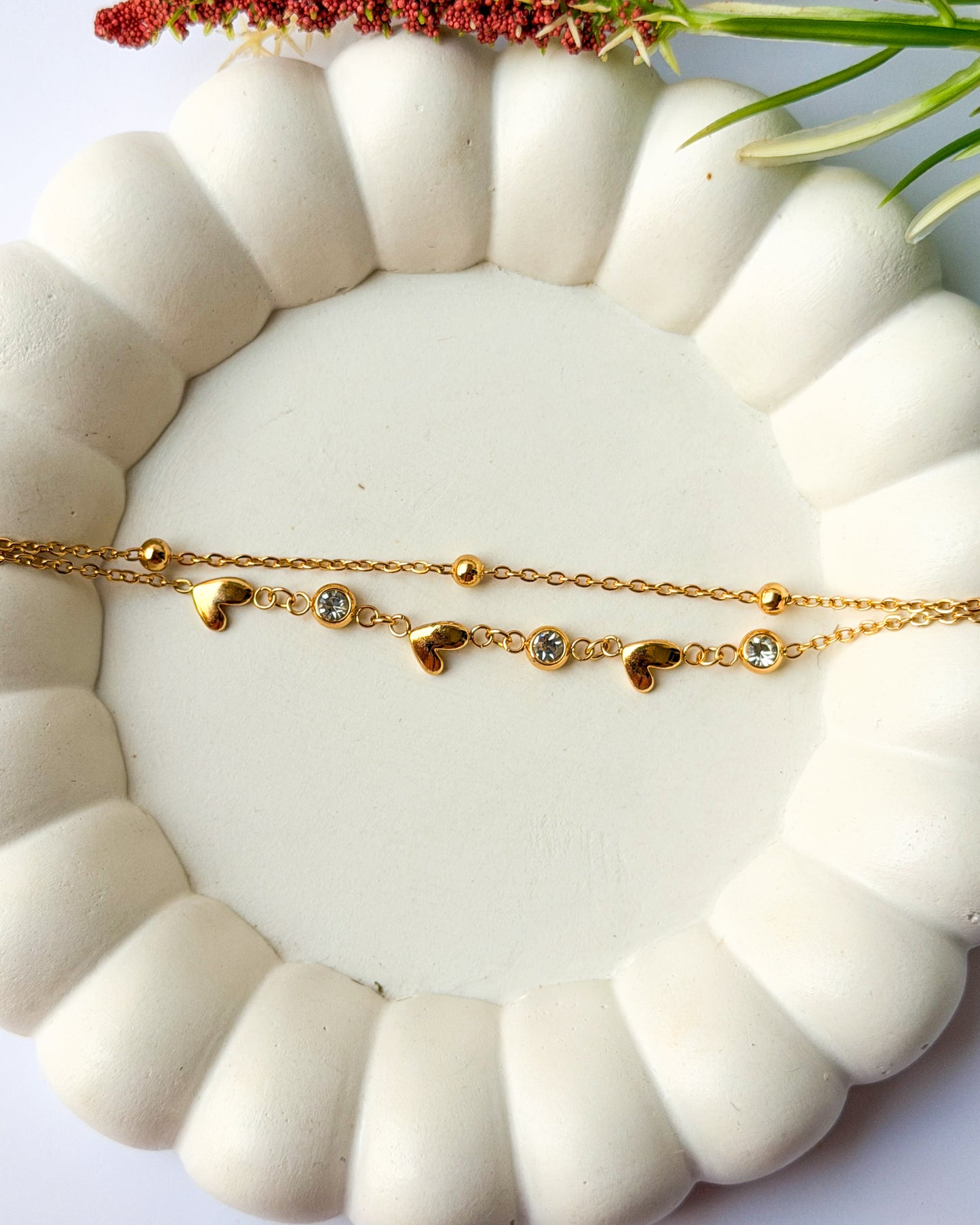 Heart stone layered bracelet