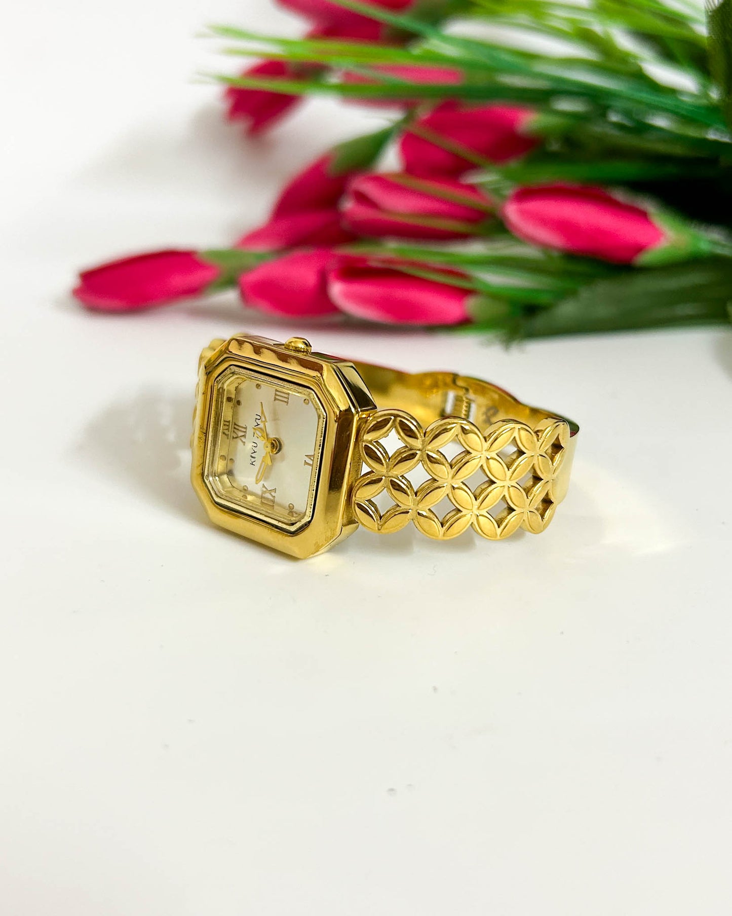 Floral link thin wrist baby size watch