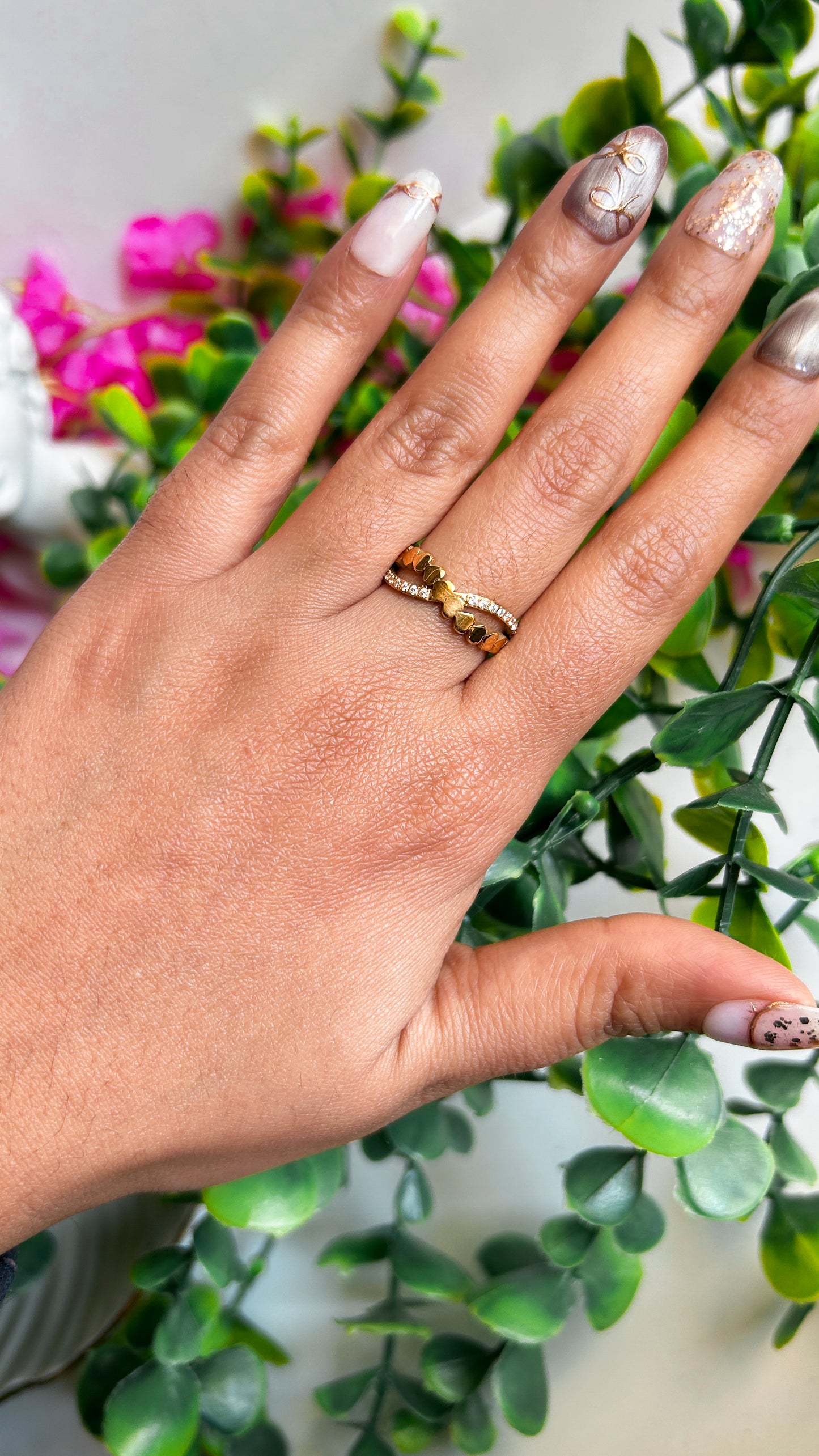 Infinity heart studded ring
