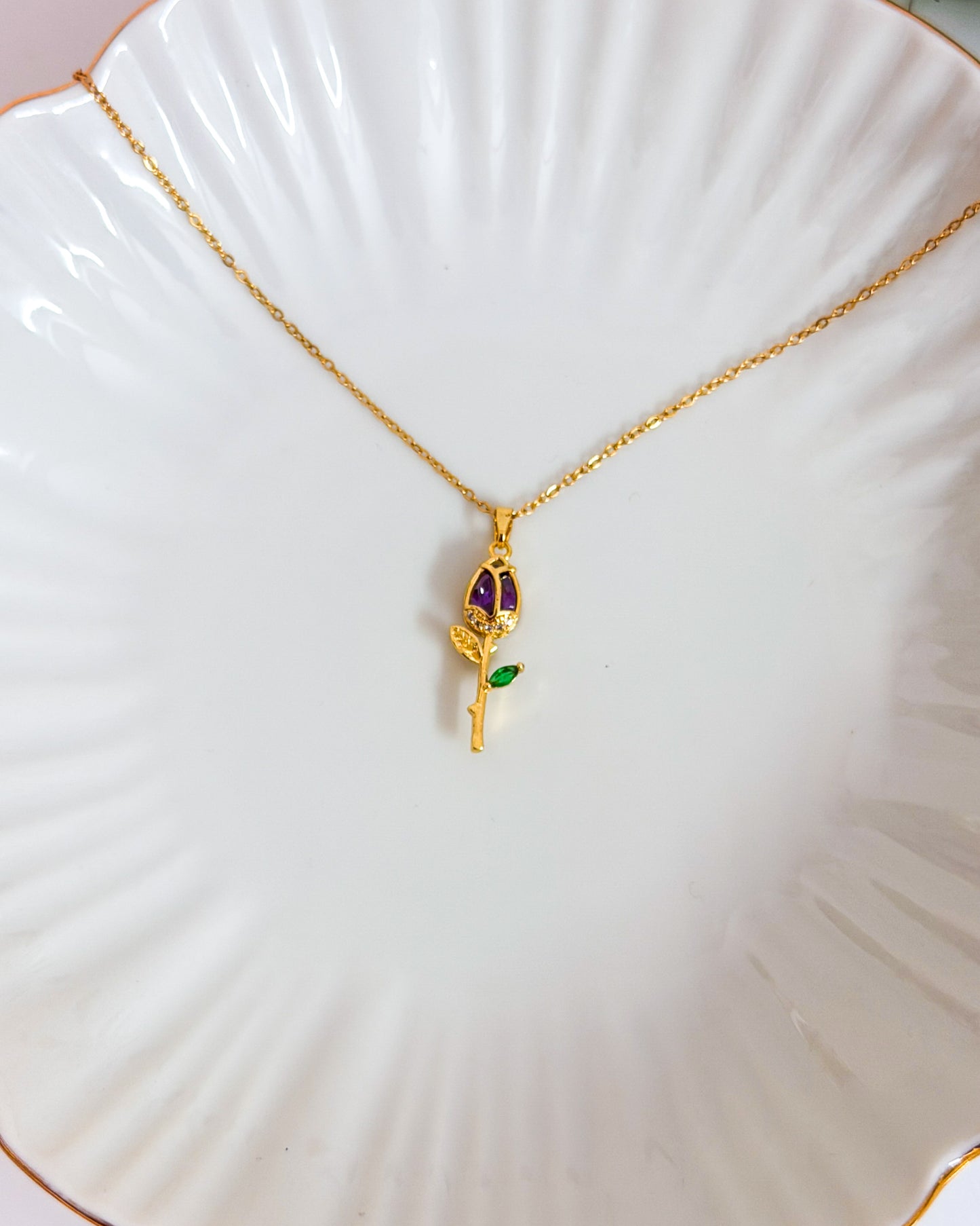 Hanging purple tulip necklace