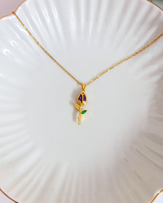 Hanging purple tulip necklace