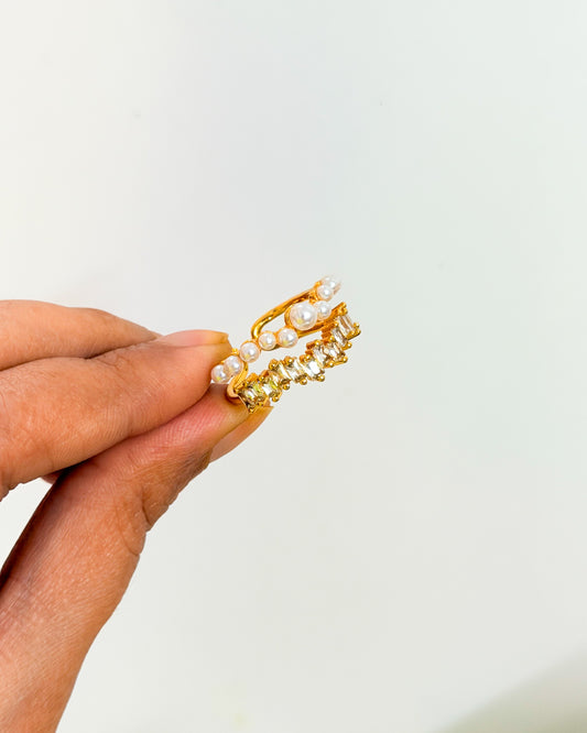 Layered pearl adjustable ring