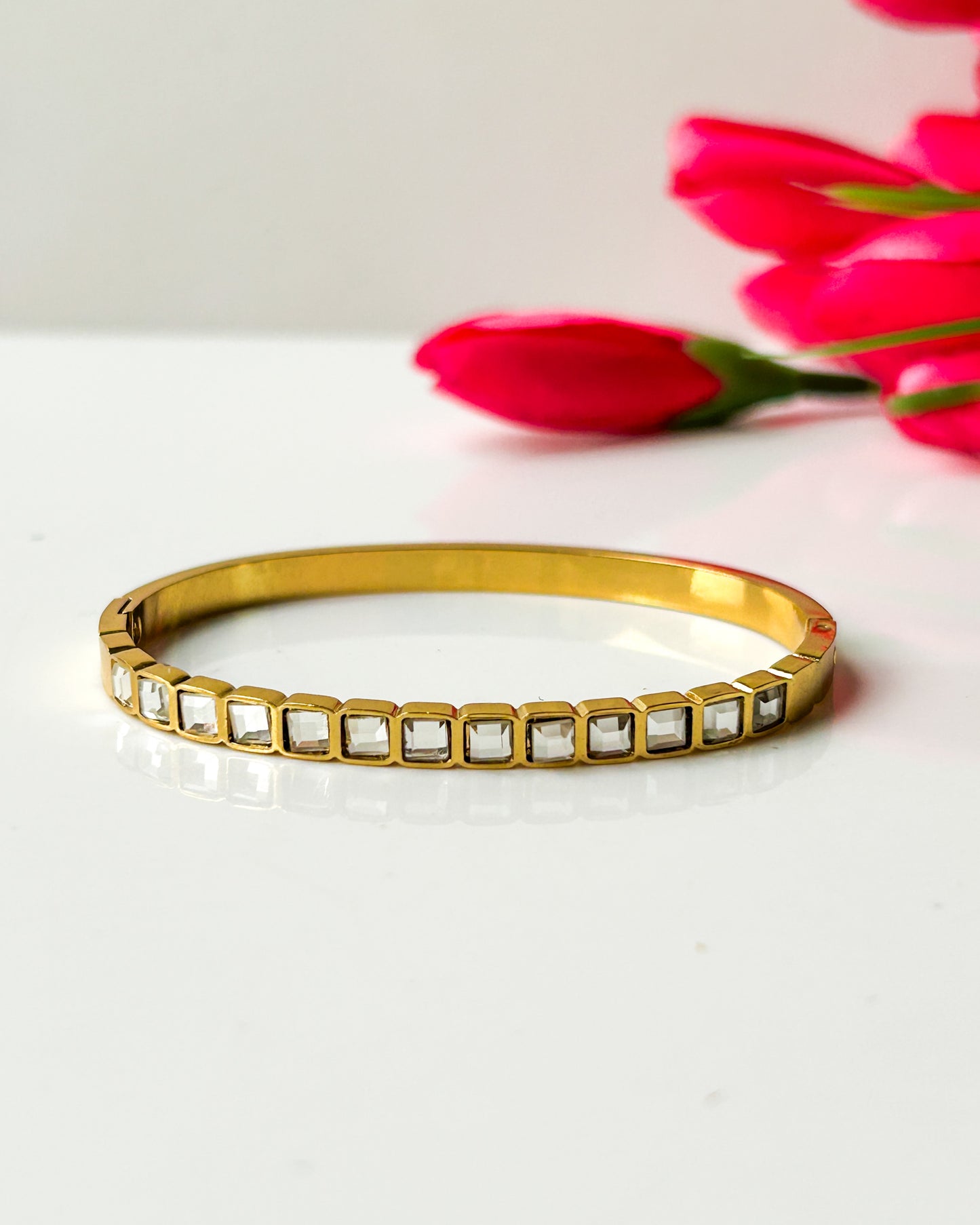 Square studded thin wrist bracelet