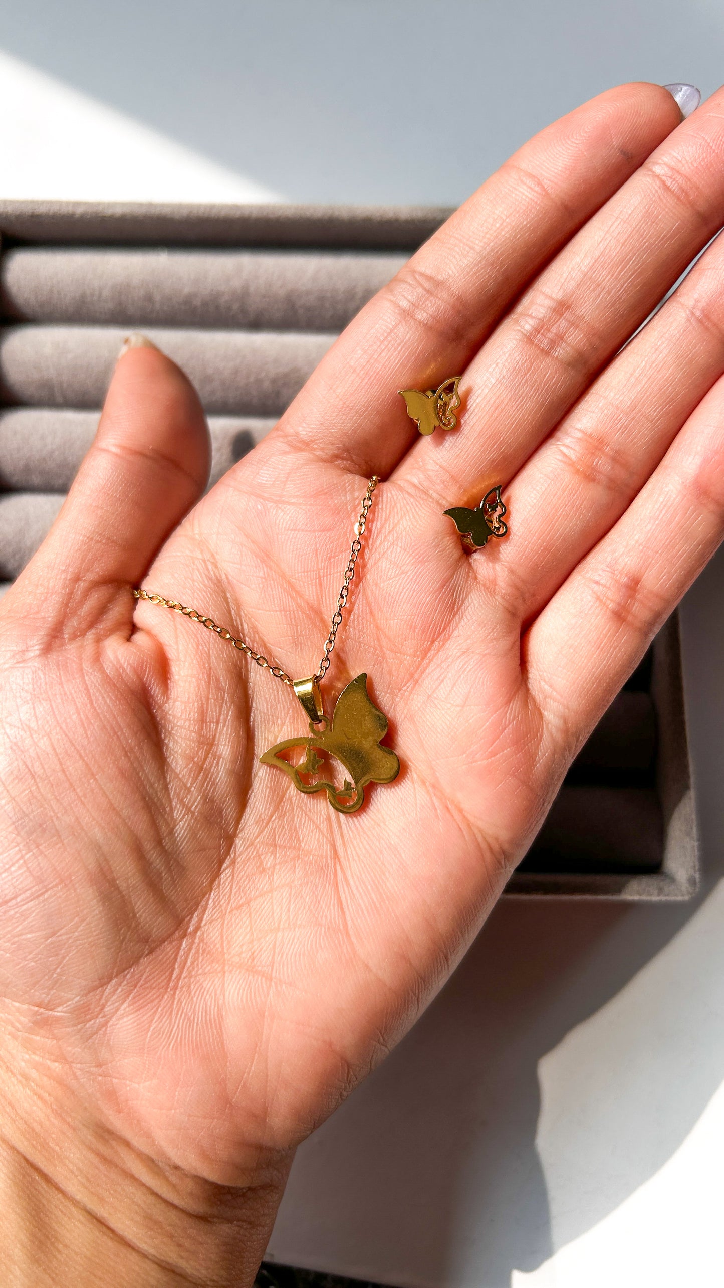 Butterfly necklace + earrings combo