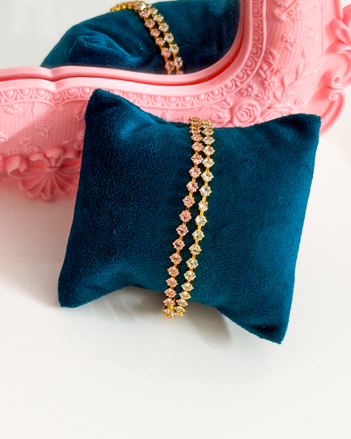 Pink with with tennis bracelet
