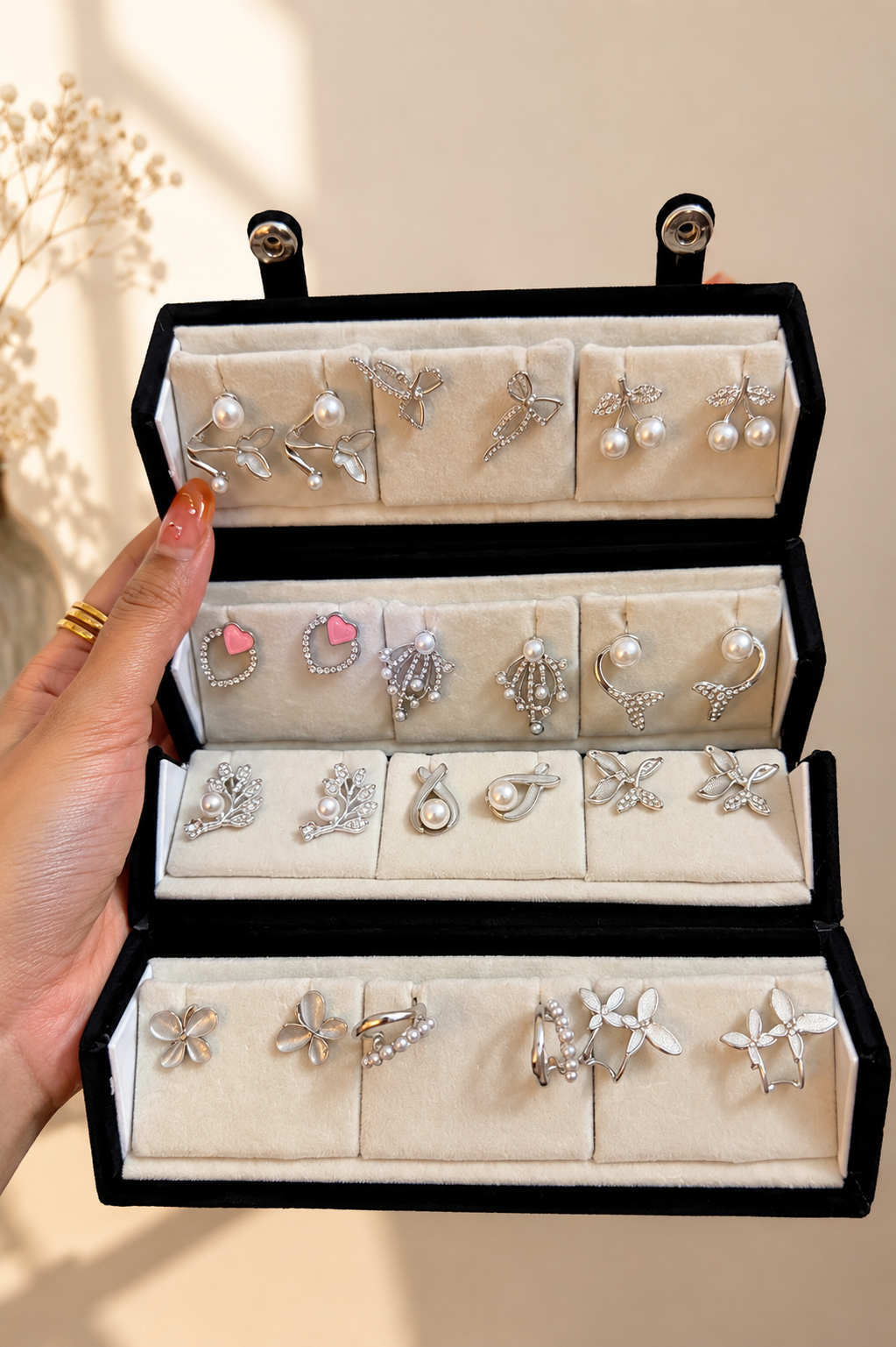 12 pair of Korean earrings with jewellery box ( read description before buying)