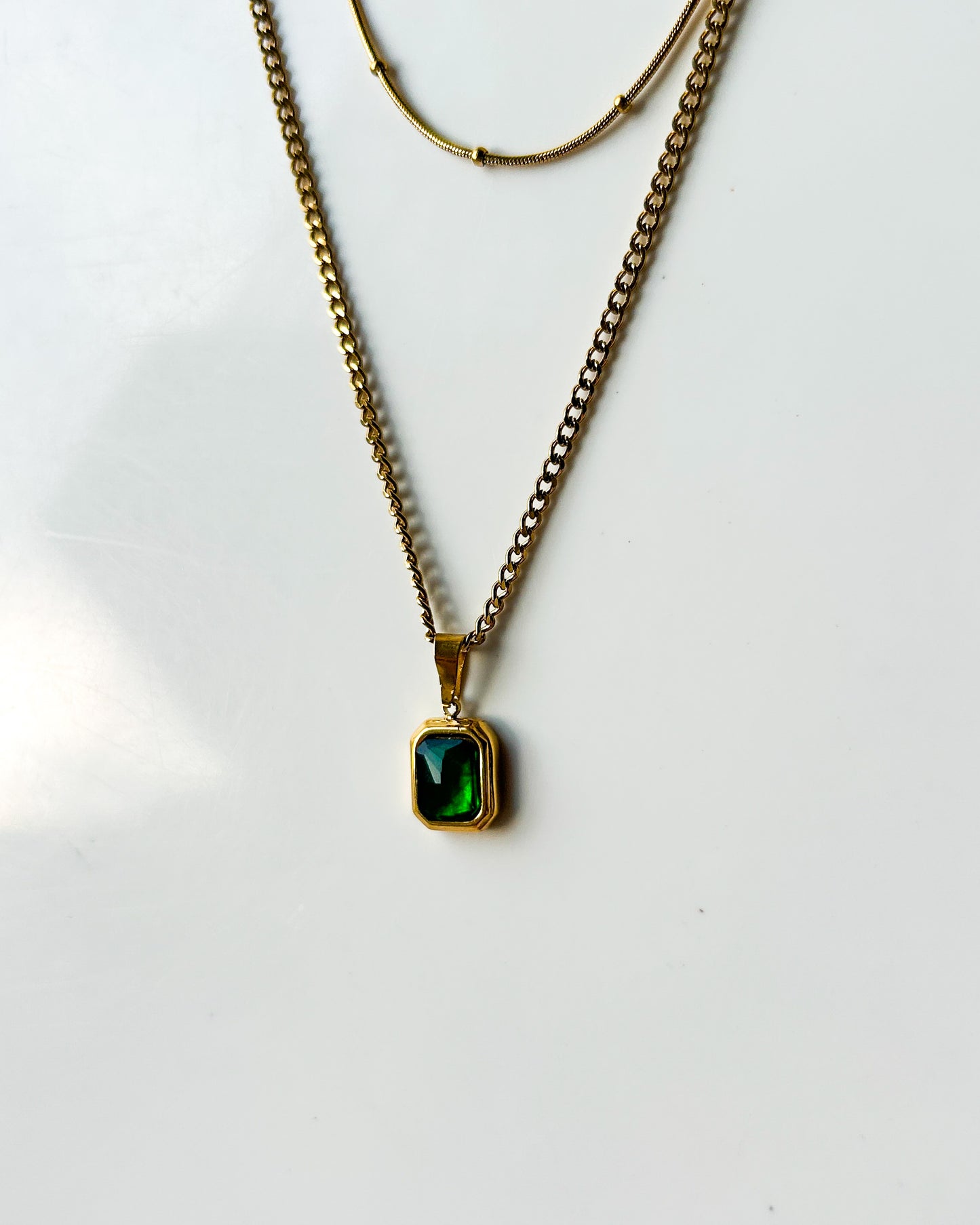 Layered green stone necklace