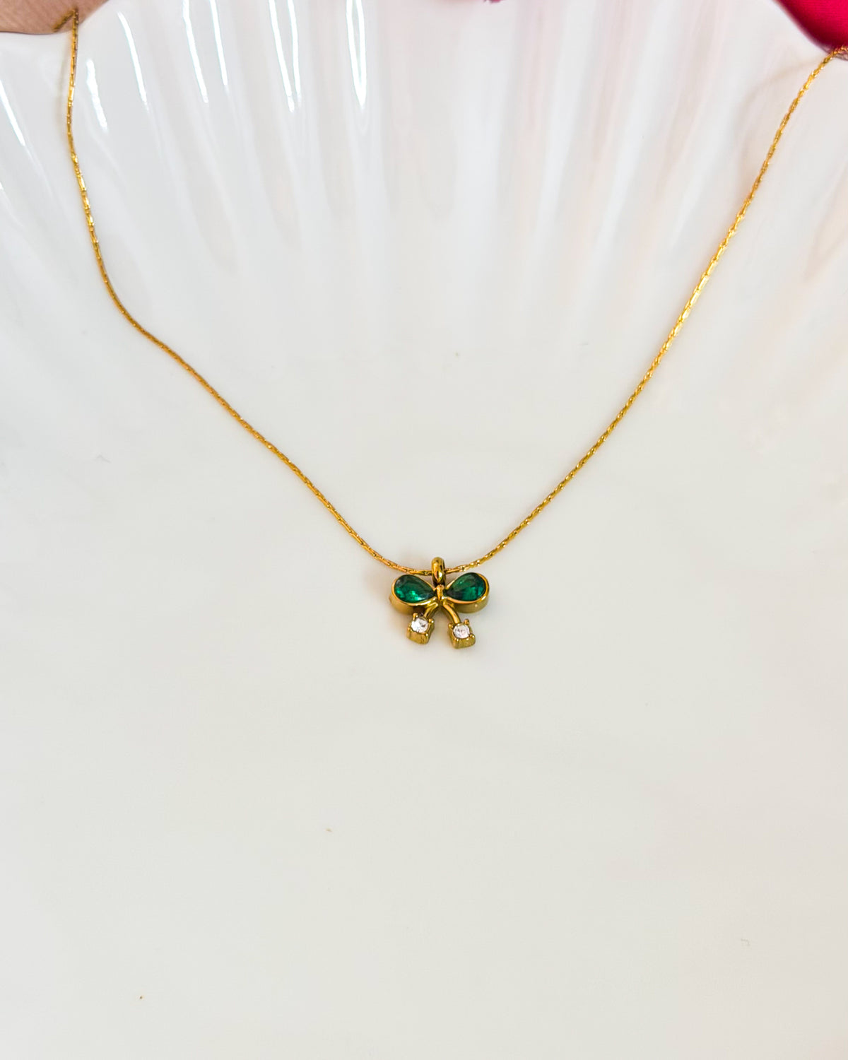 Mini green bow necklace