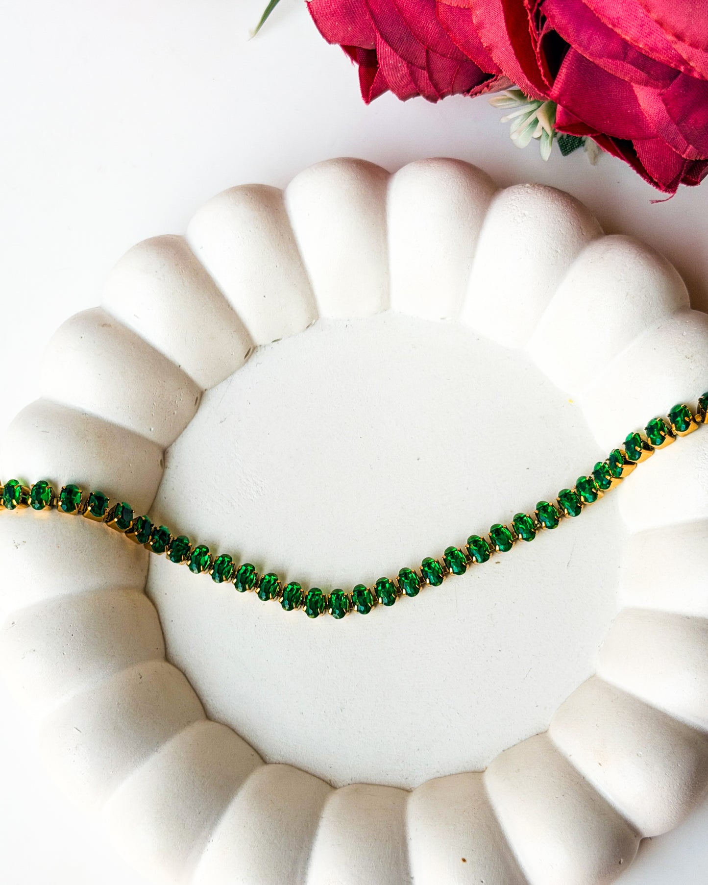 Green oval stone tennis bracelet