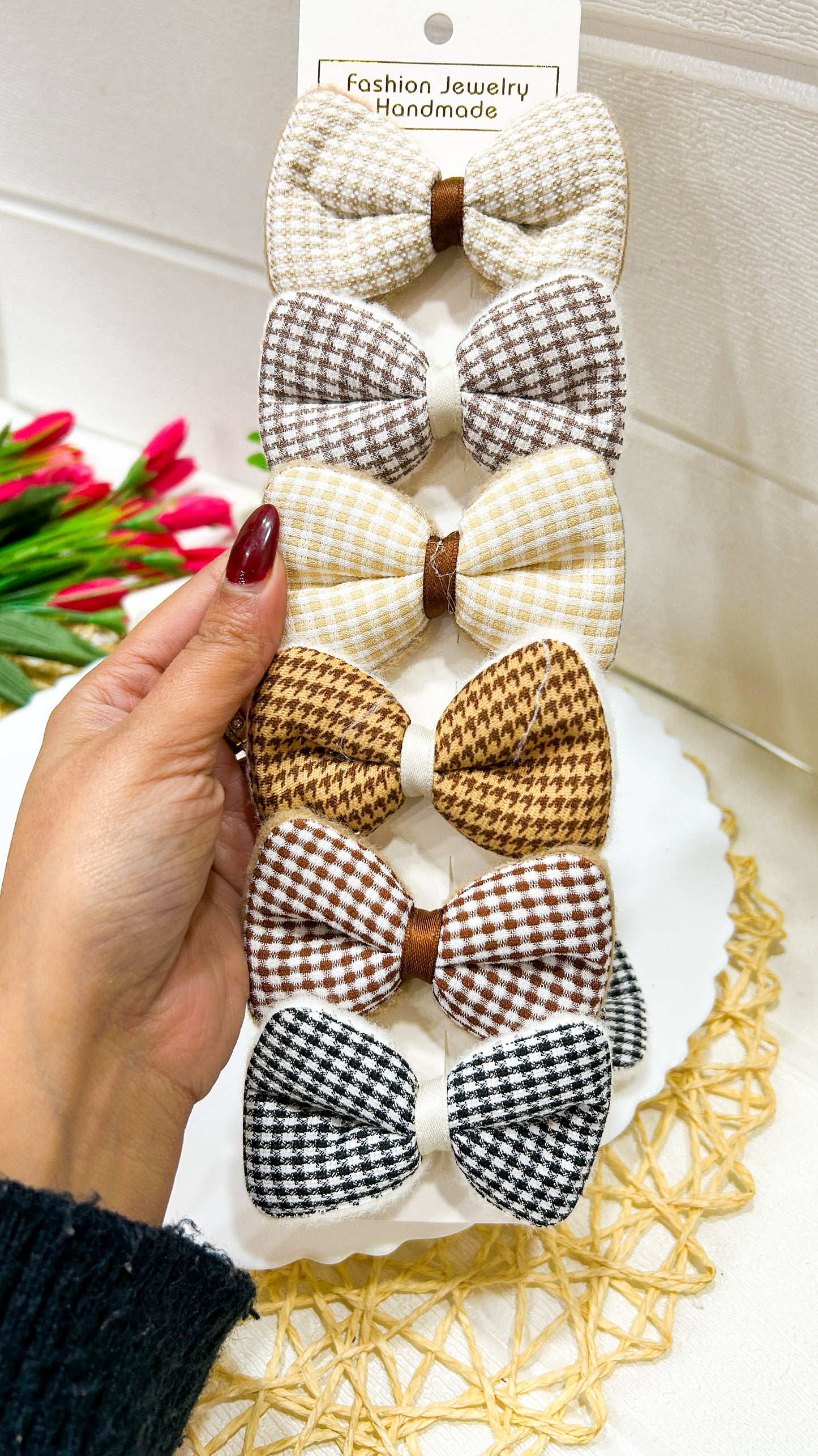 Set of 2 chequered bow