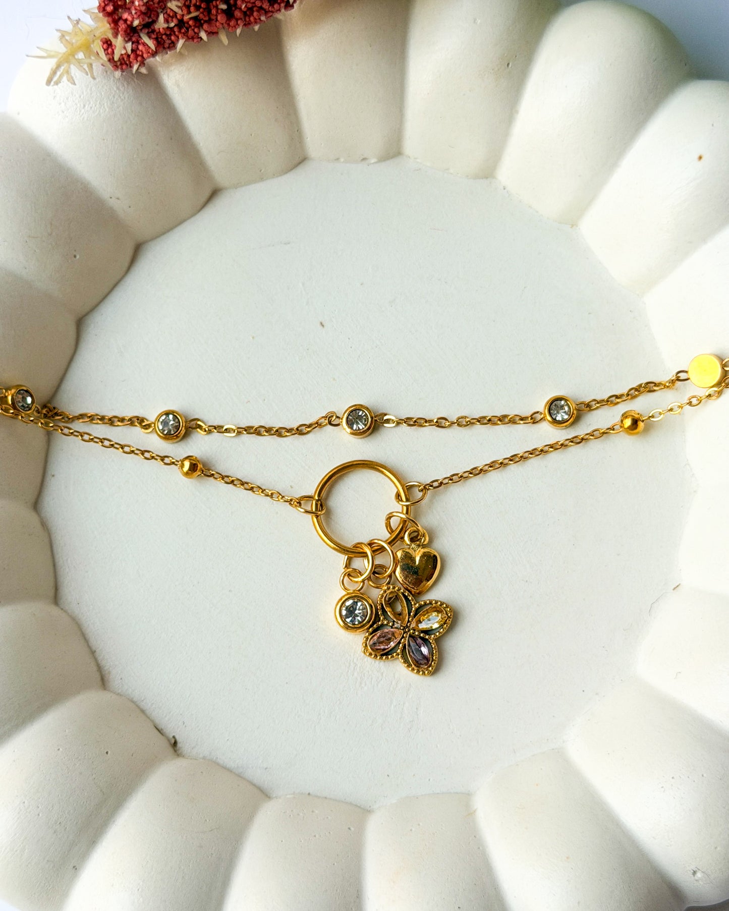 Layered floral Charm bracelet