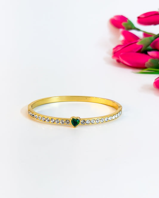 Studded green heart bracelet