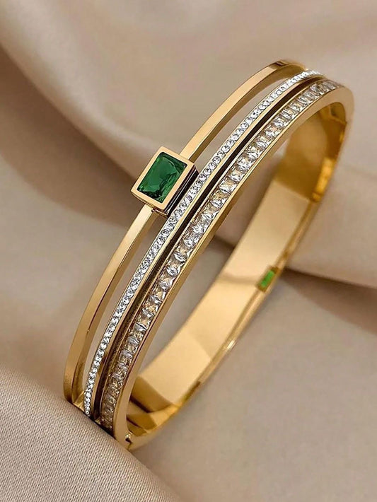 Layered green stone thin wrist bracelet