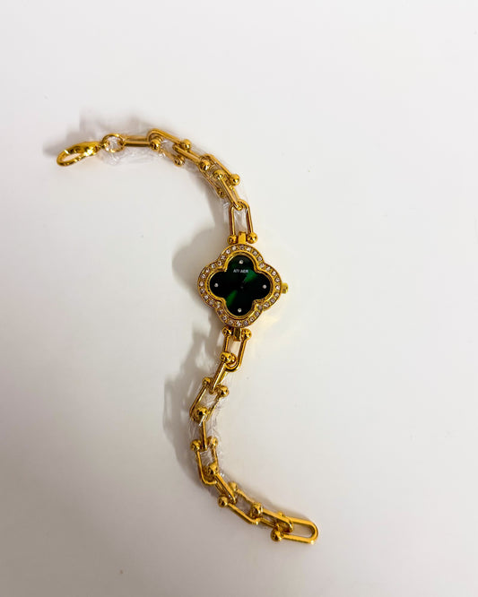 Clover studded link chain watch 