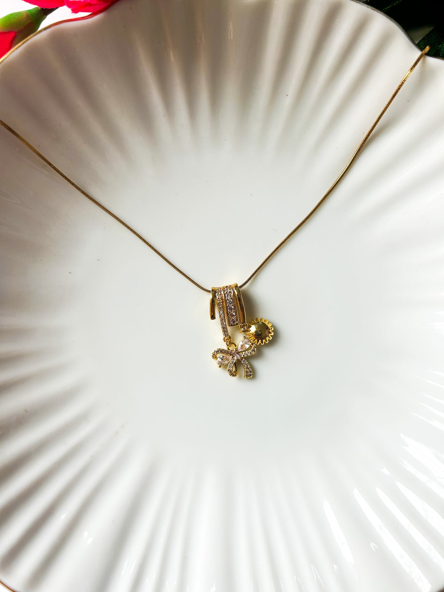 Bow ring charm necklace