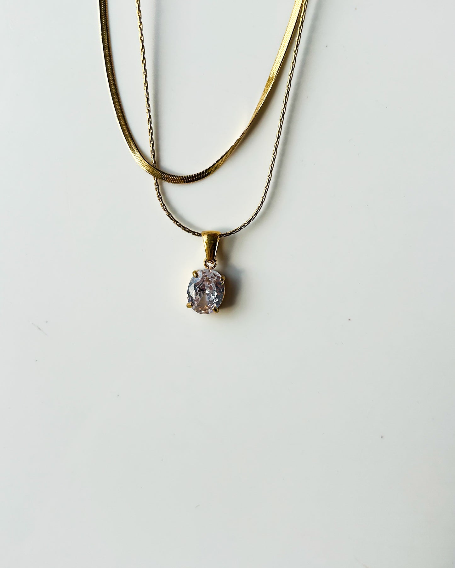 Layered solitaire necklace ( oval )
