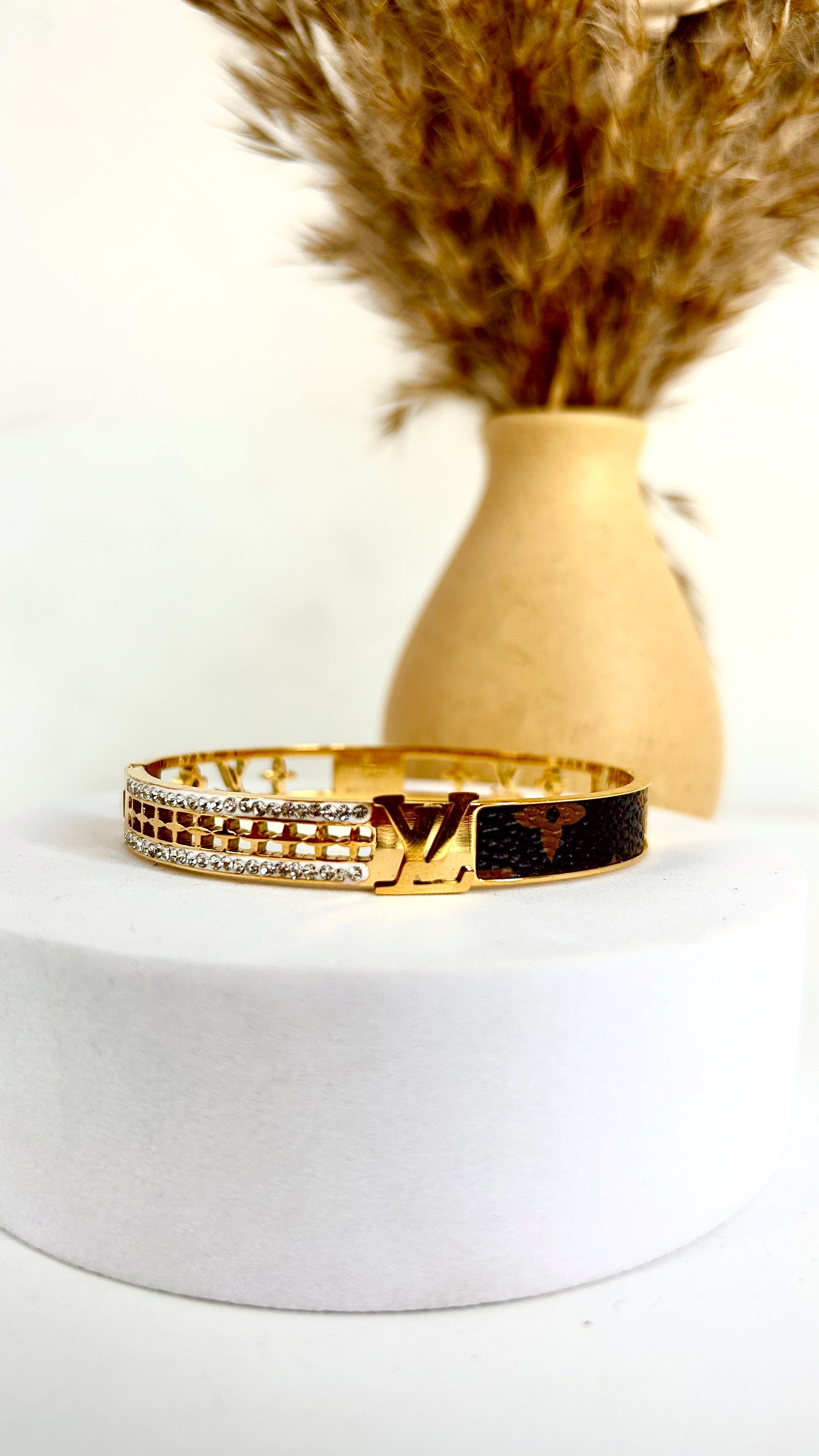 Lv leather + studded men barcelet