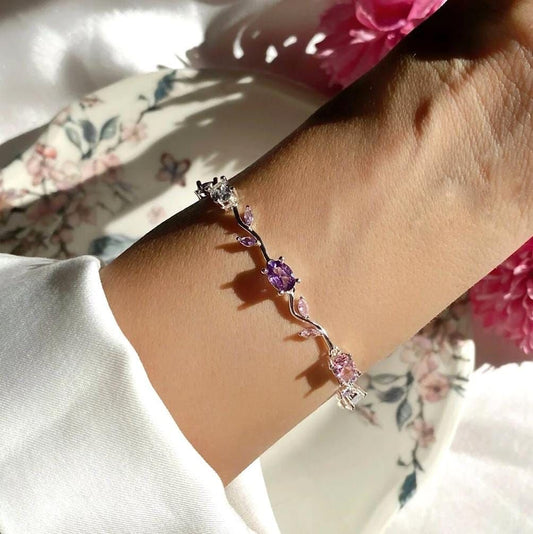 Silver pink purple tulip bracelet
