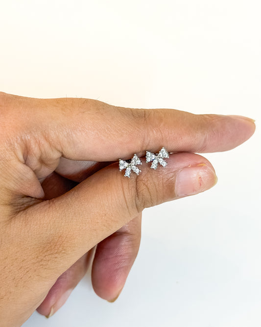 Mini bow silver ball back earrings