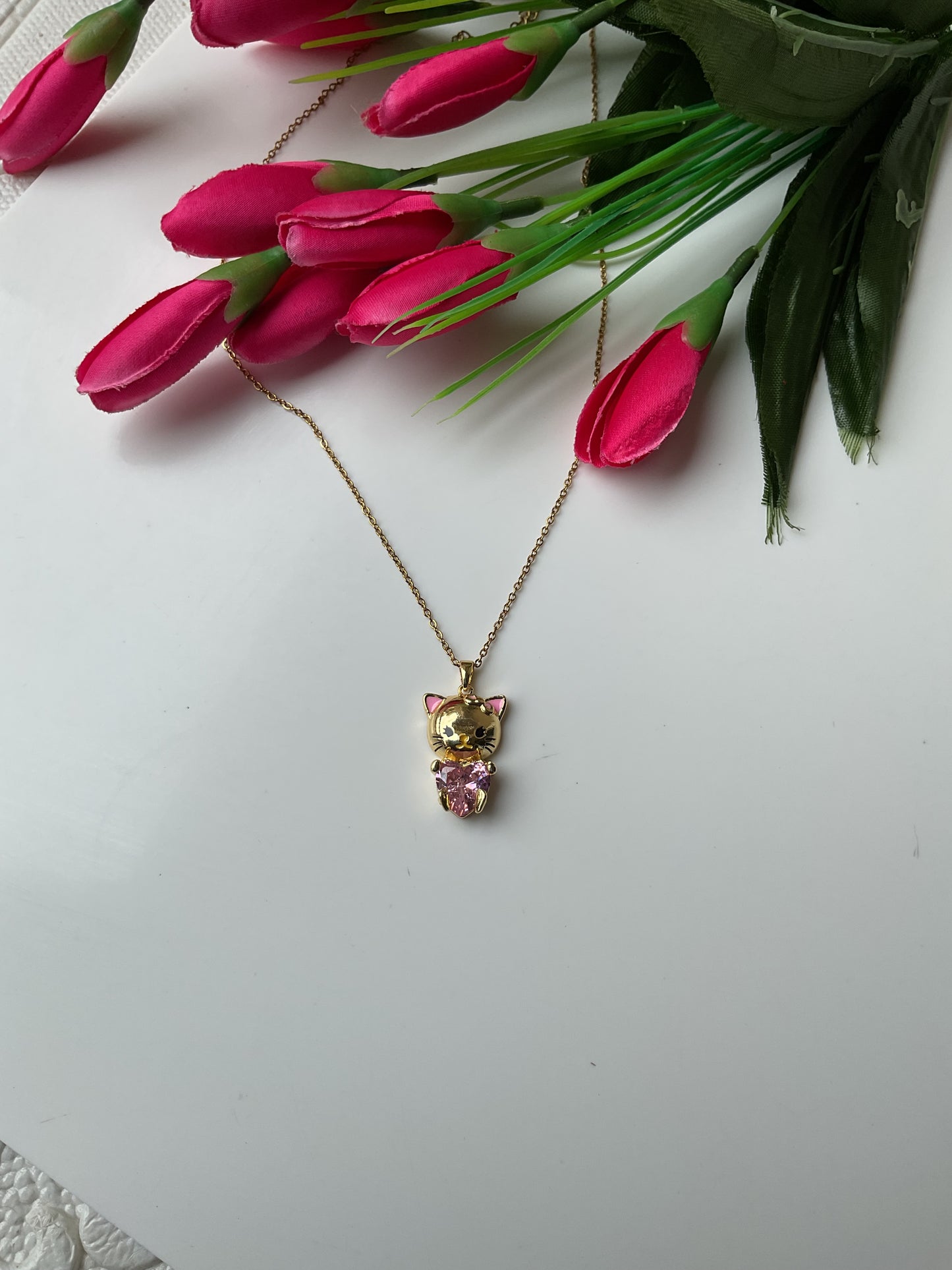 Pink kitty necklace