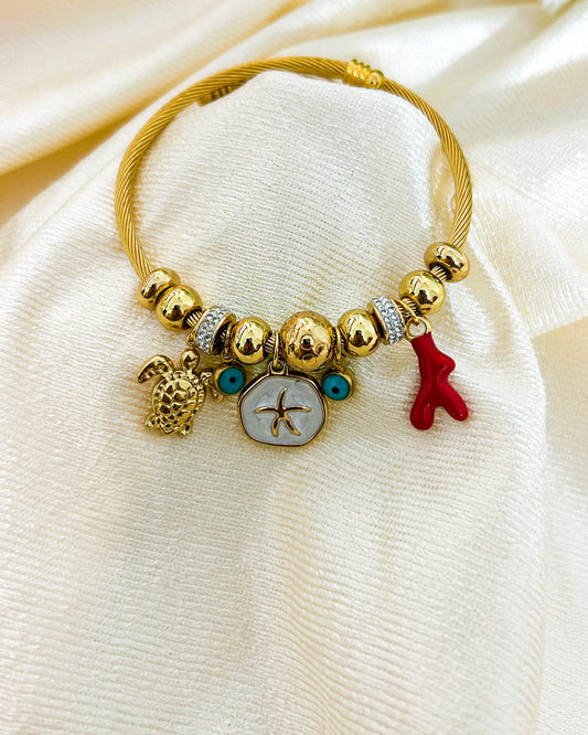 Turtle mop starfish charm bracelet