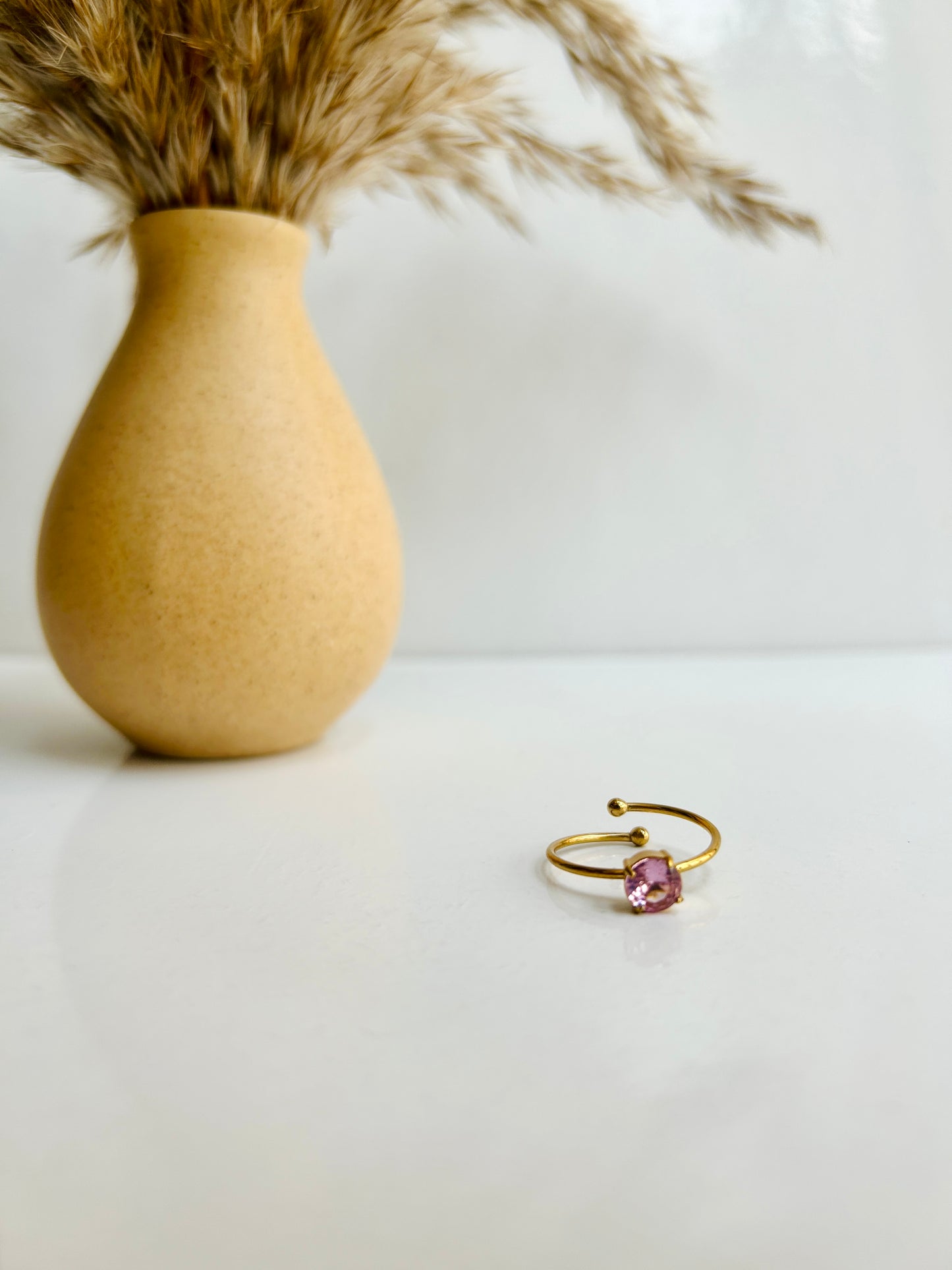 Pink stone adjustable ring