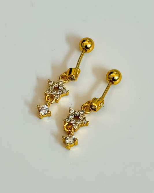 Hanging star ball back earrings