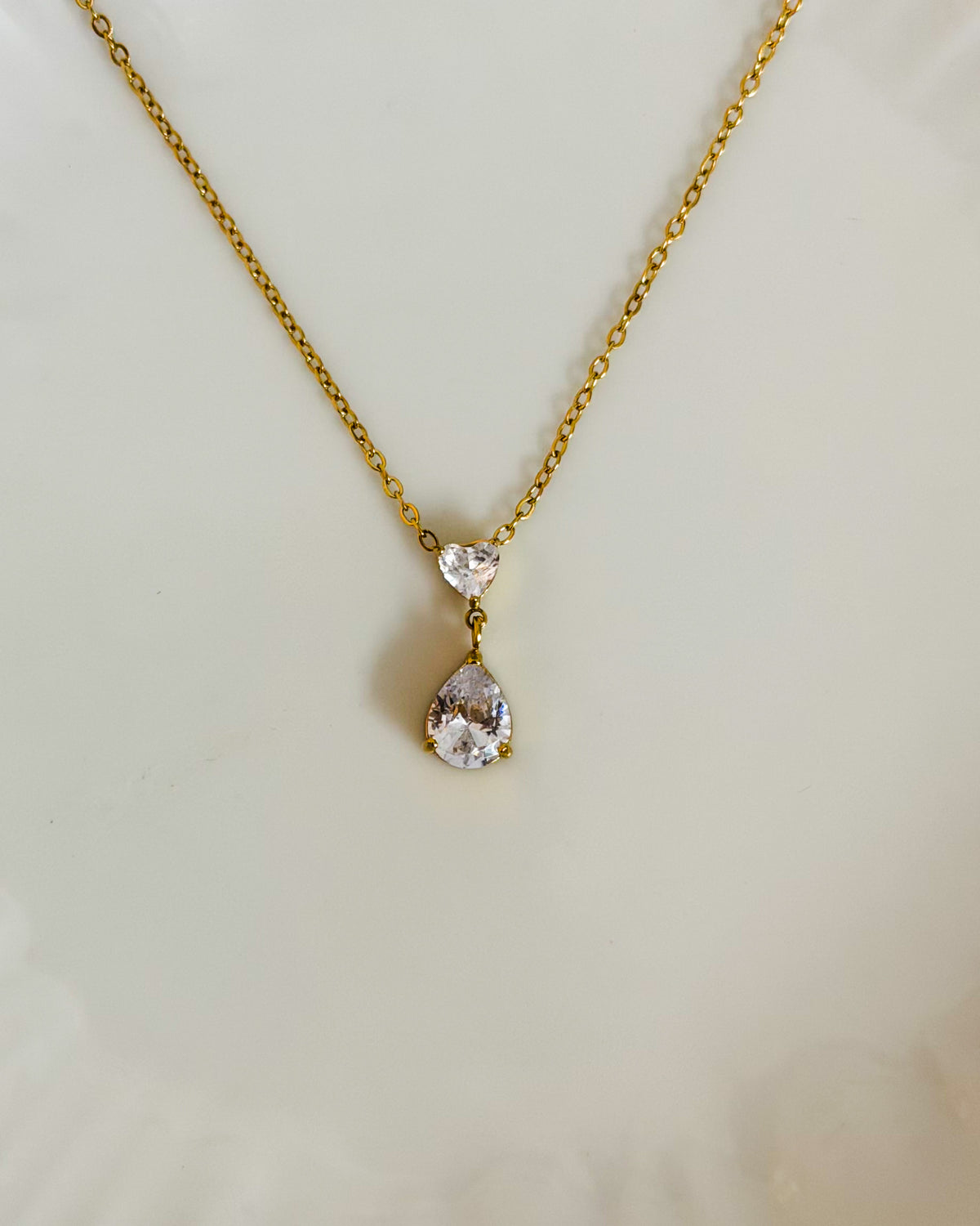 Tear drop with heart stone necklace