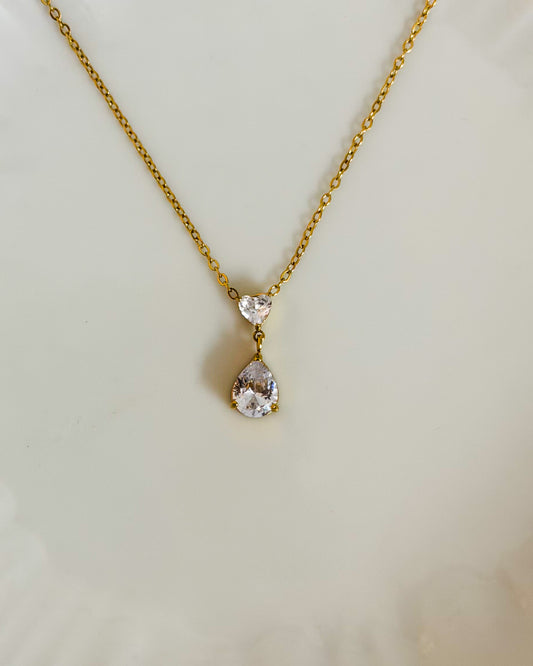 Tear drop with heart stone necklace