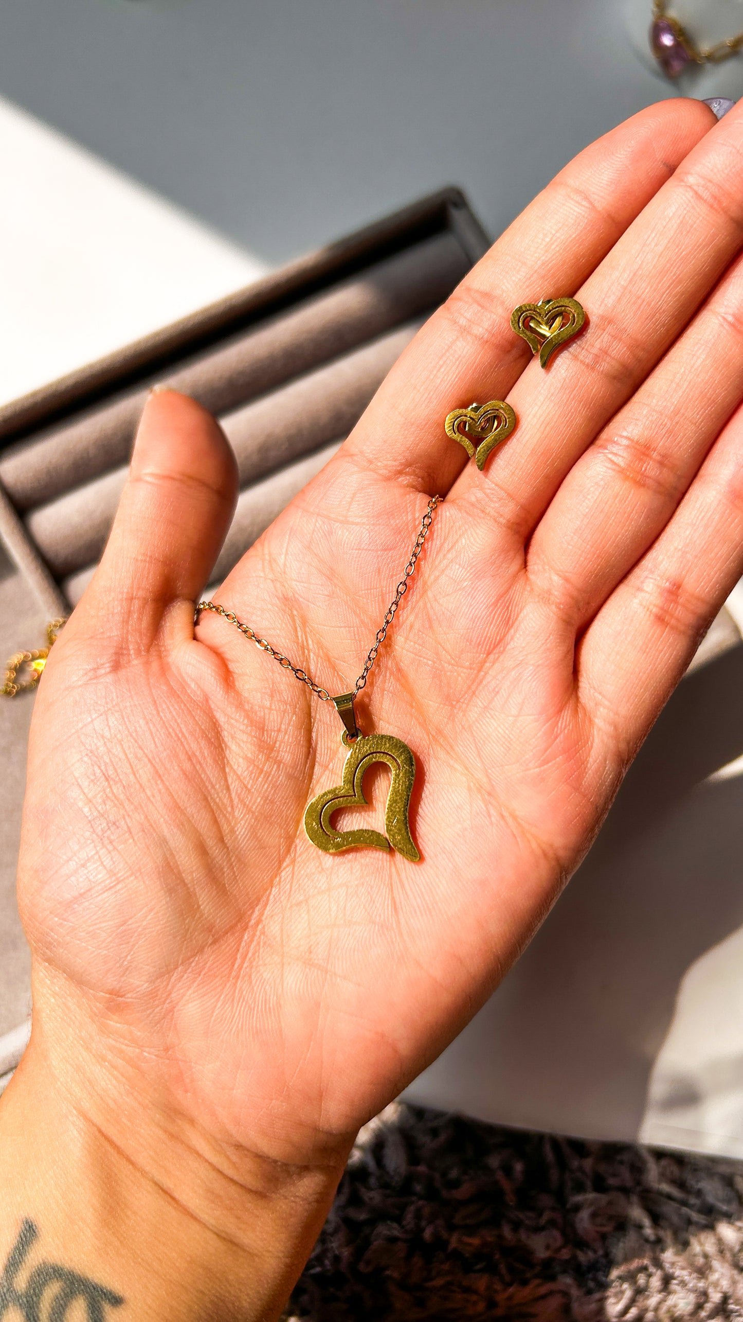 Heart necklace + earrings combo