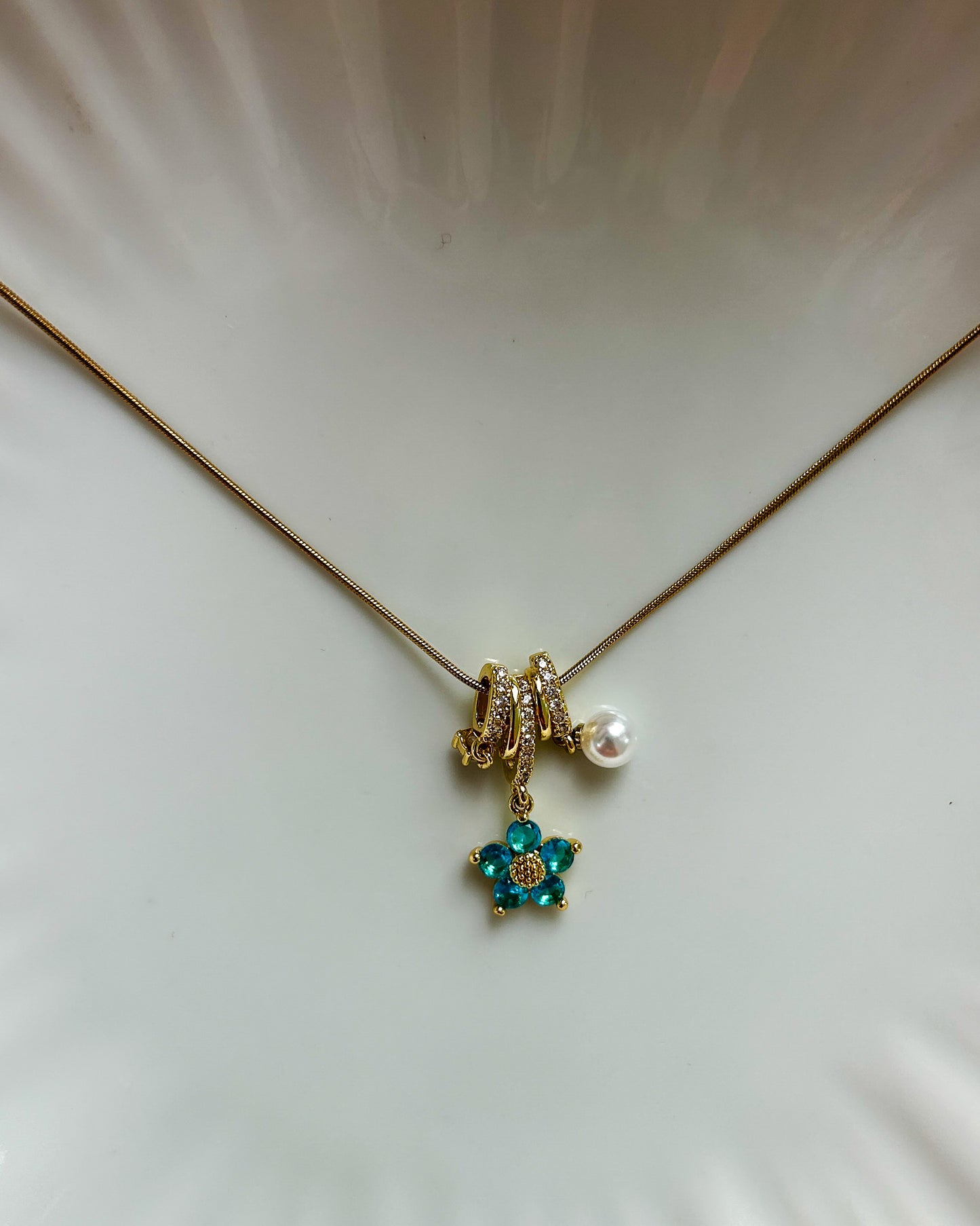 Blue flower charm necklace
