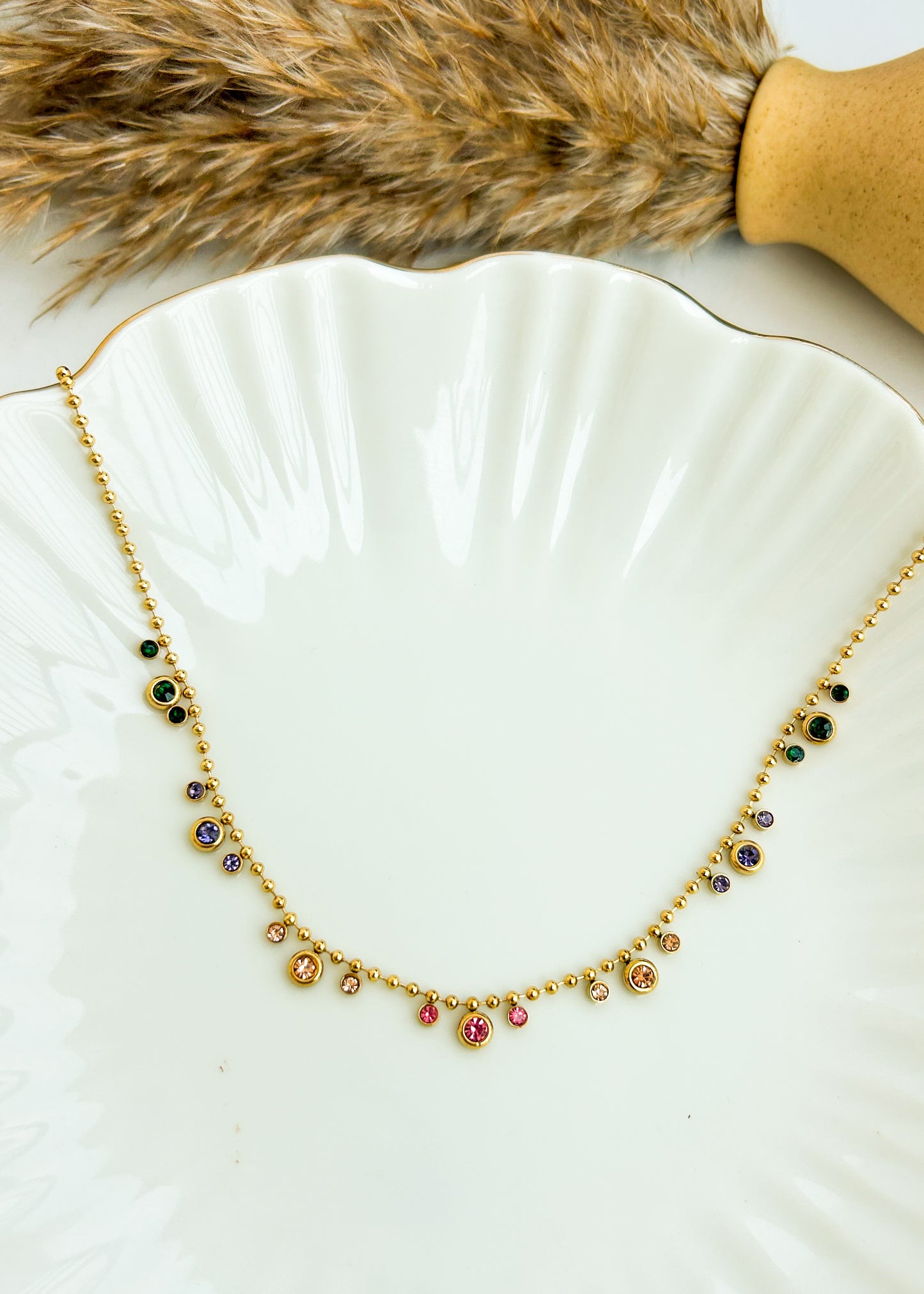 Multi round stone necklace