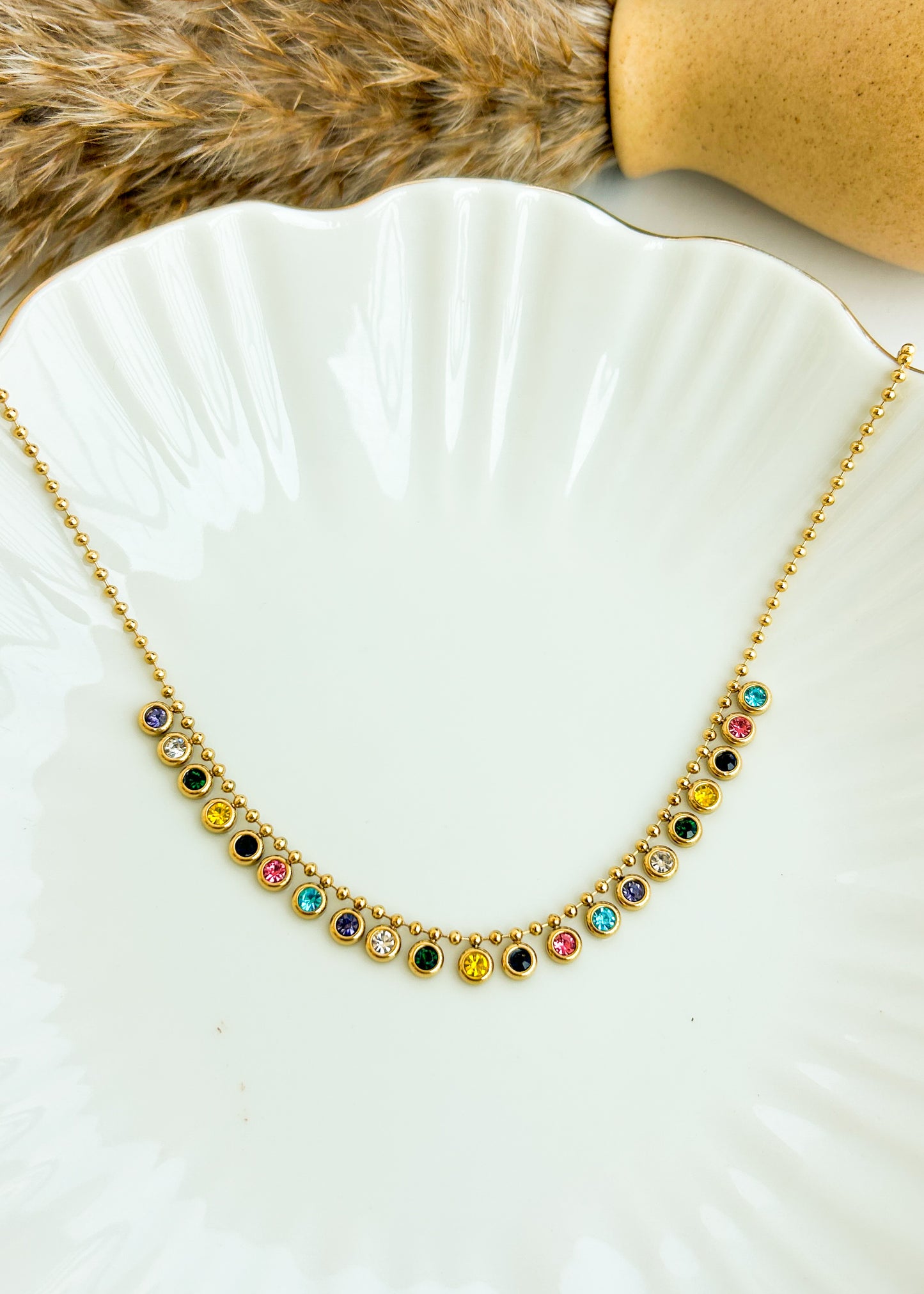 Multi coloured round stone necklace