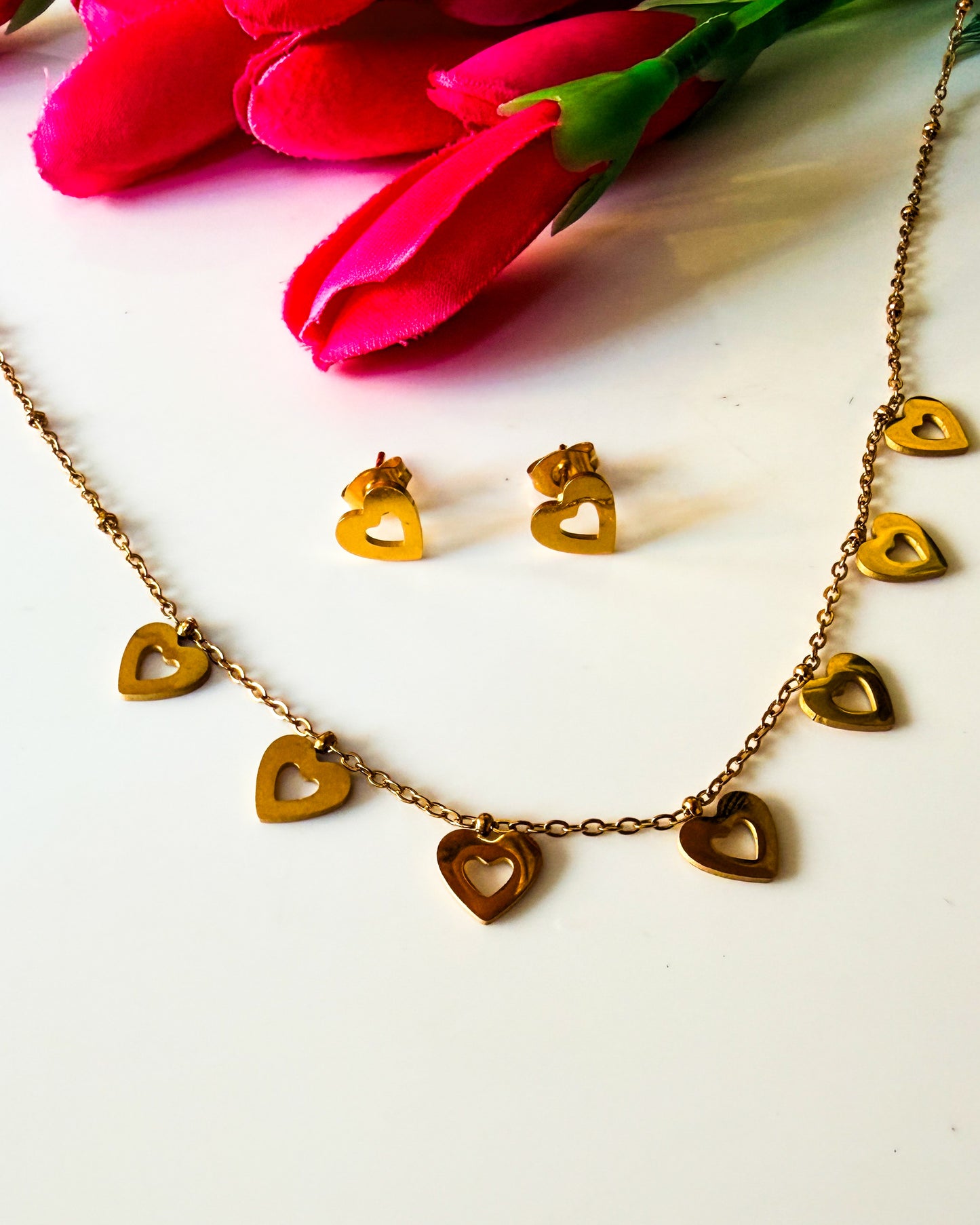 Heart combo earrings and necklace
