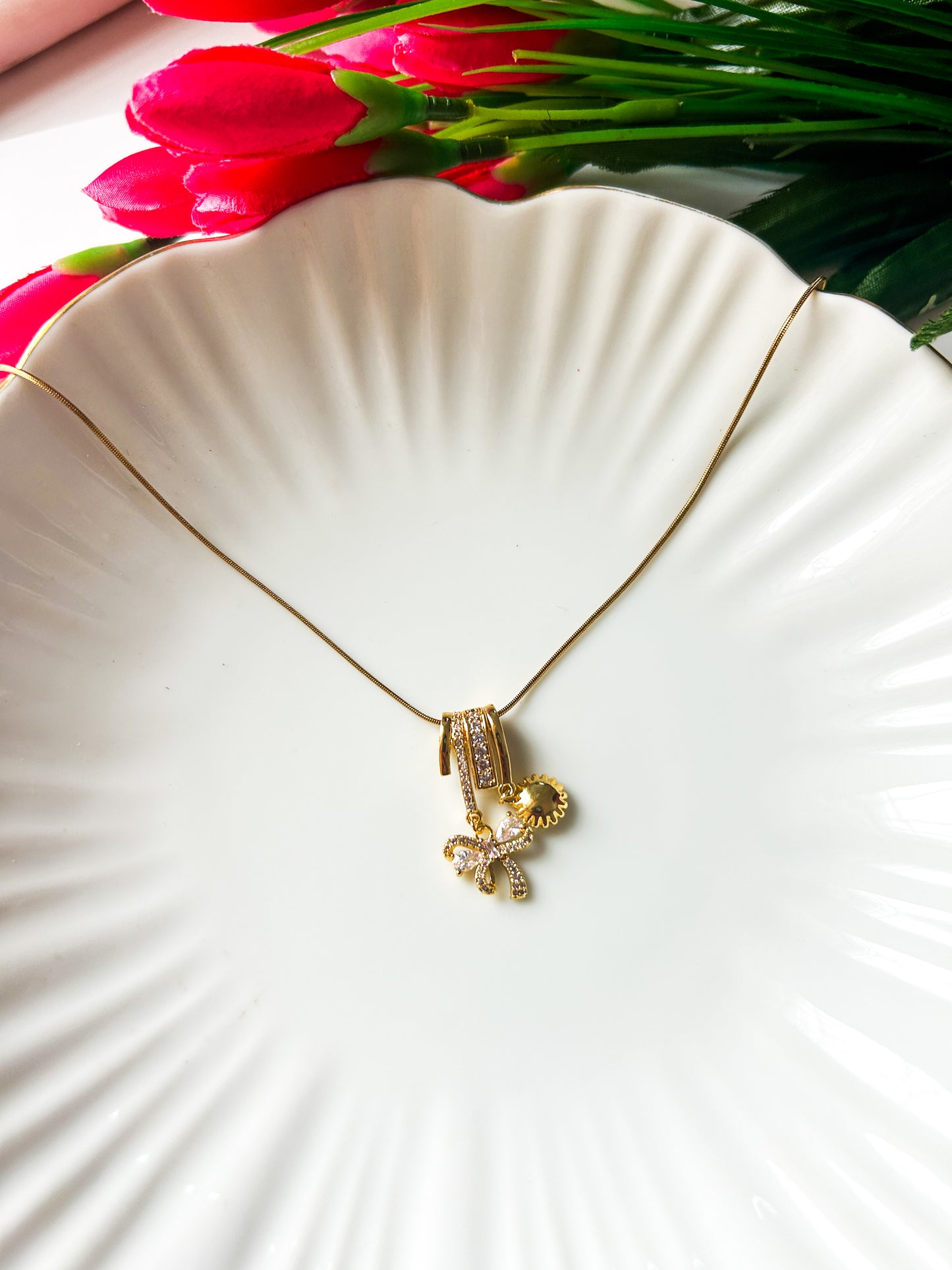 Bow ring charm necklace
