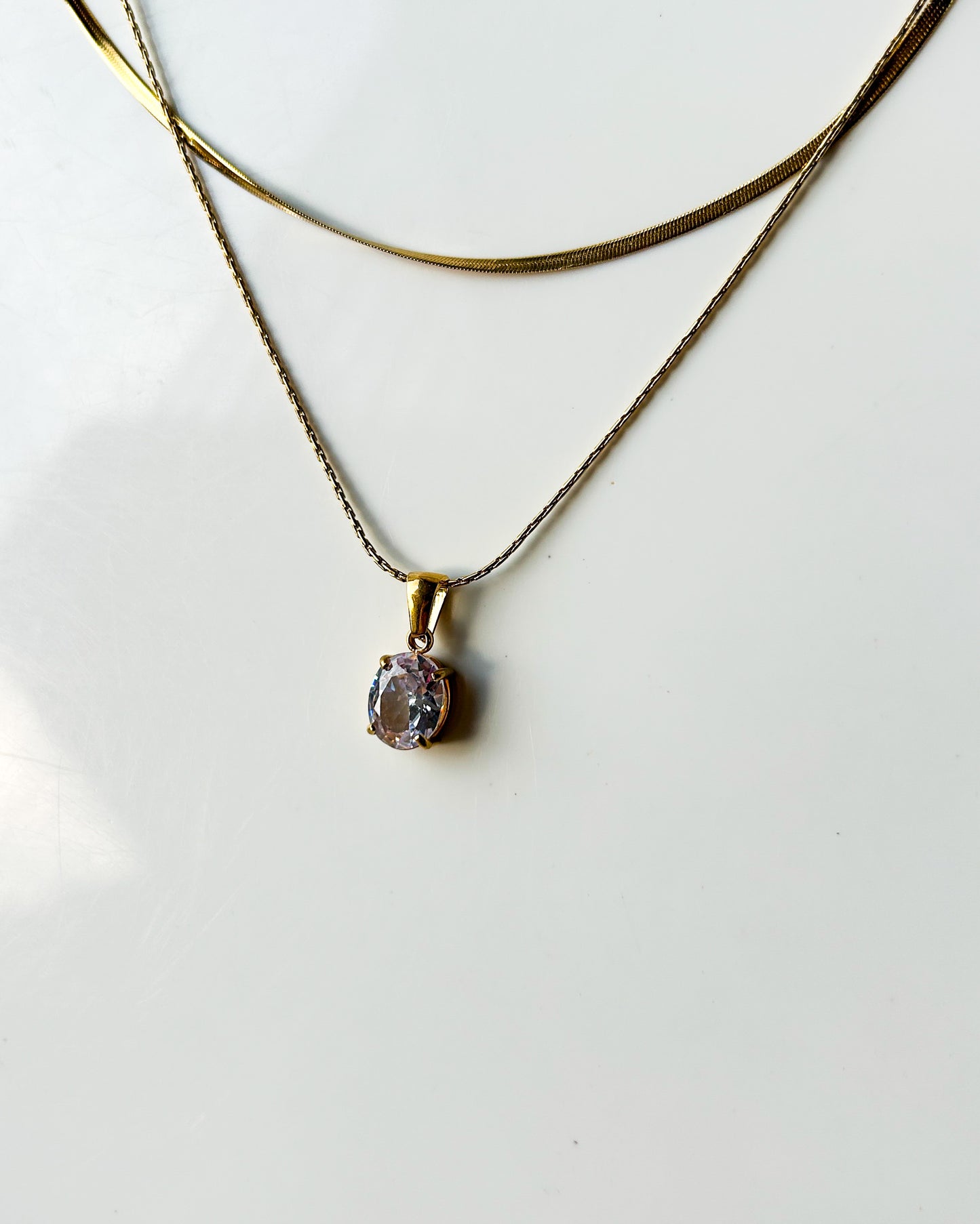 Layered solitaire necklace ( oval )