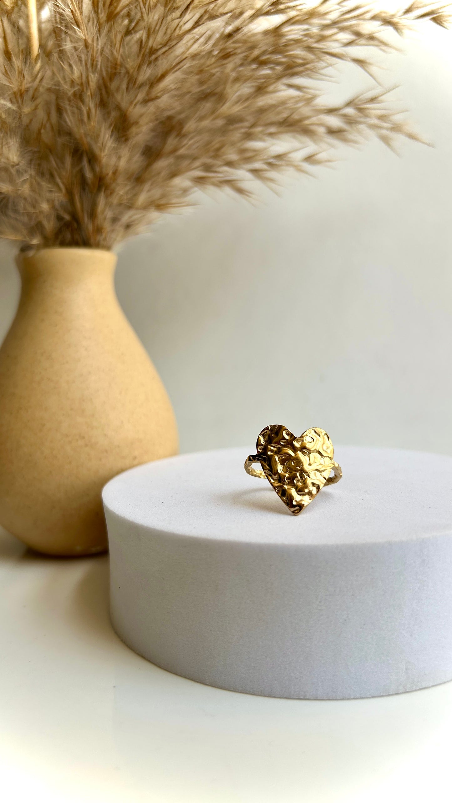 Hammered heart adjustable ring