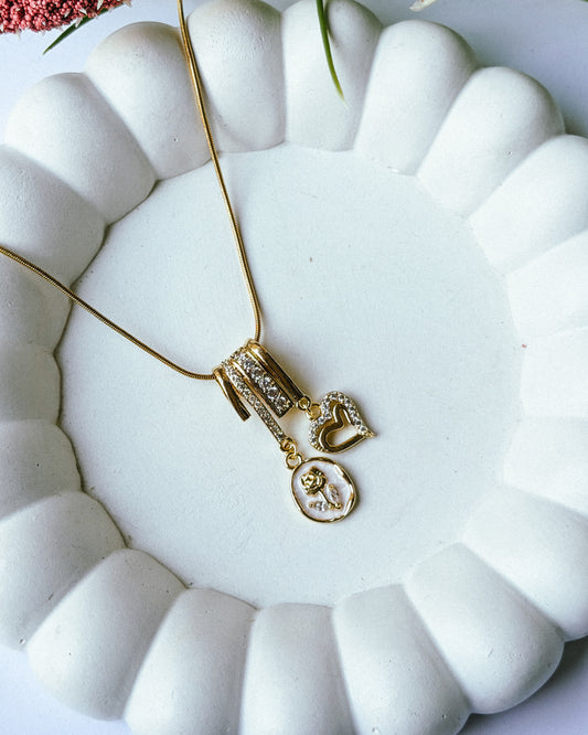 White rose heart charm necklace
