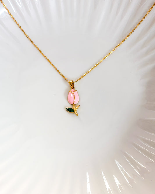 Enamel tulip necklace