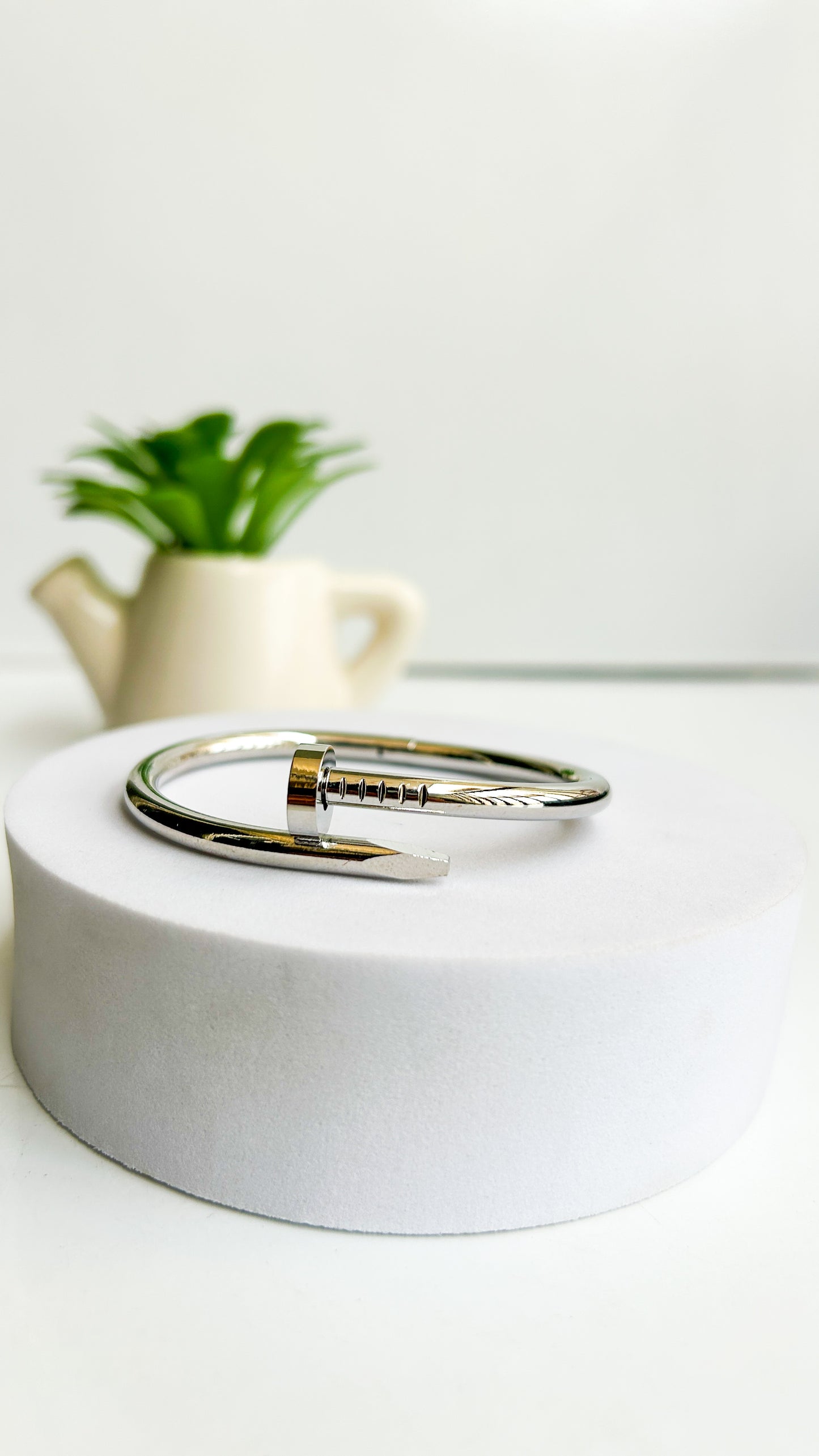 Silver nail thin wrist bracelet
