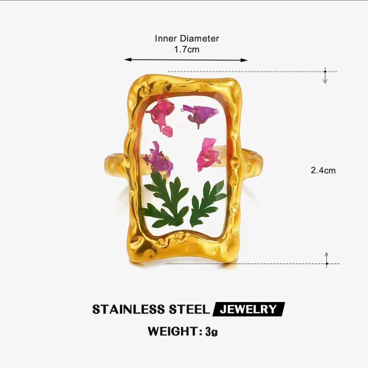 Square resin adjustable ring