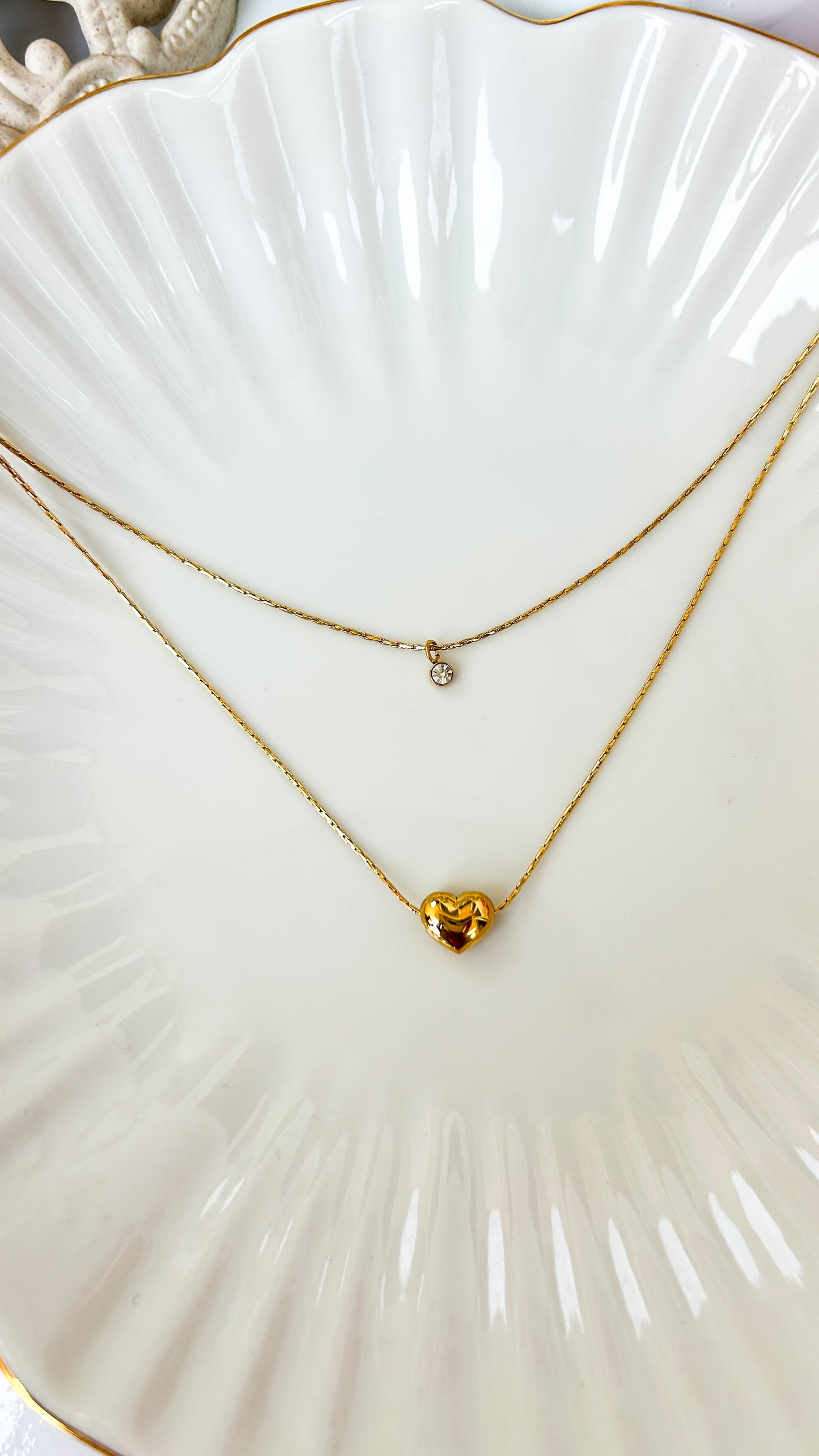 Layered heart and stone necklace