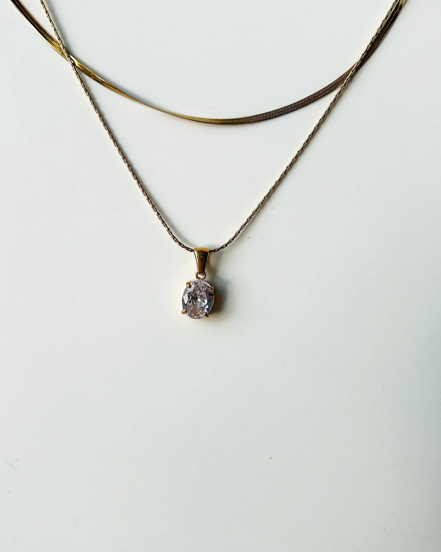 Layered solitaire necklace ( oval )