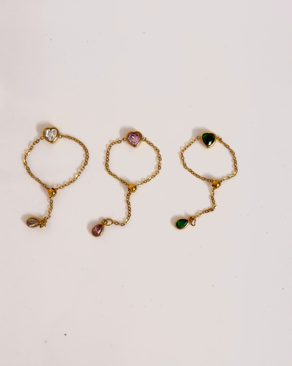 Heart stone adjustable chain ring