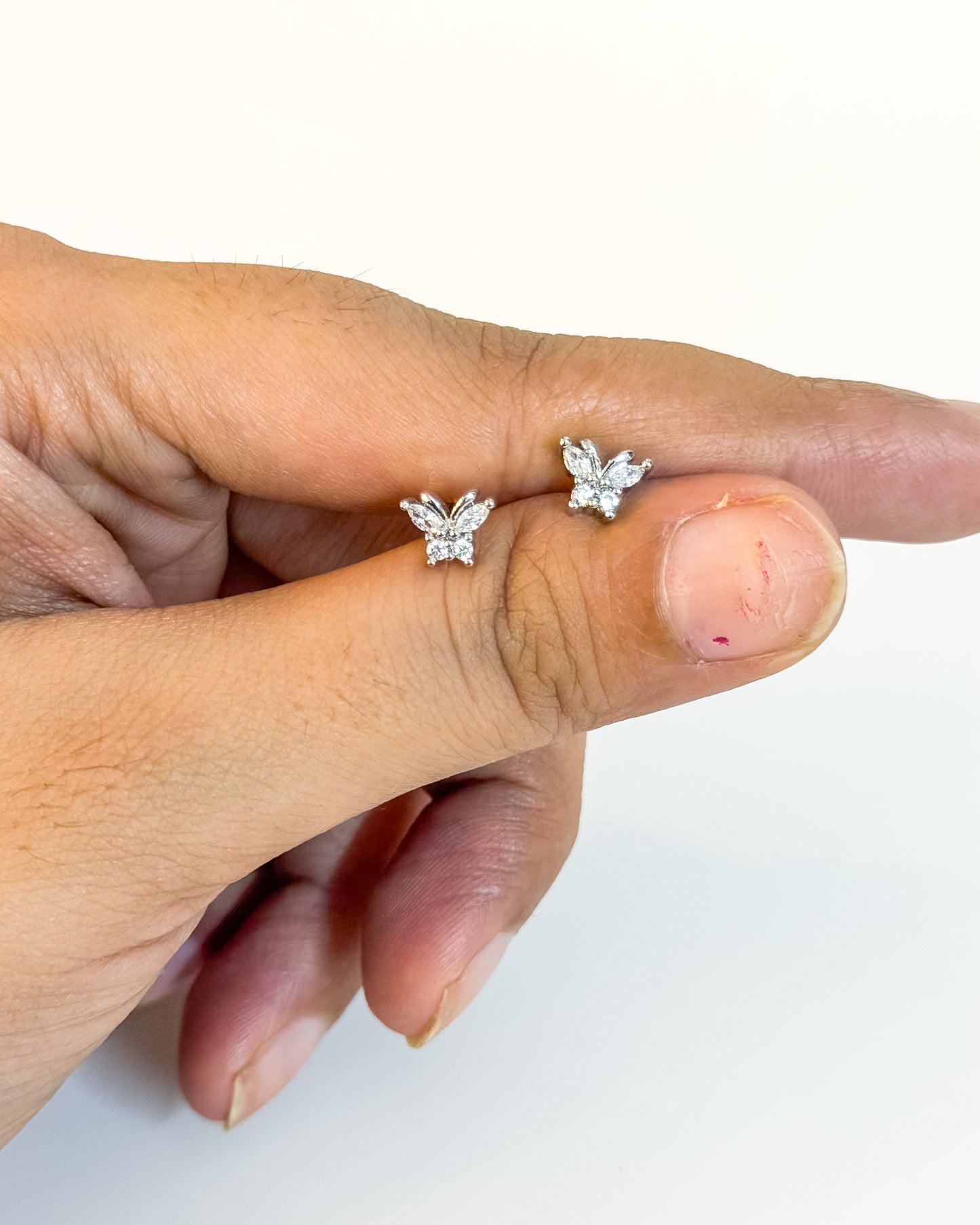 Butterfly silver ball back earrings