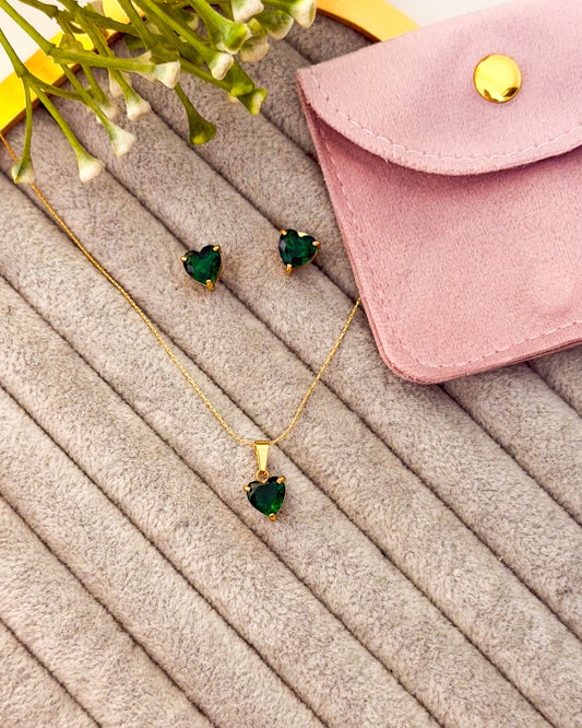 Green heart necklace combo with pouch