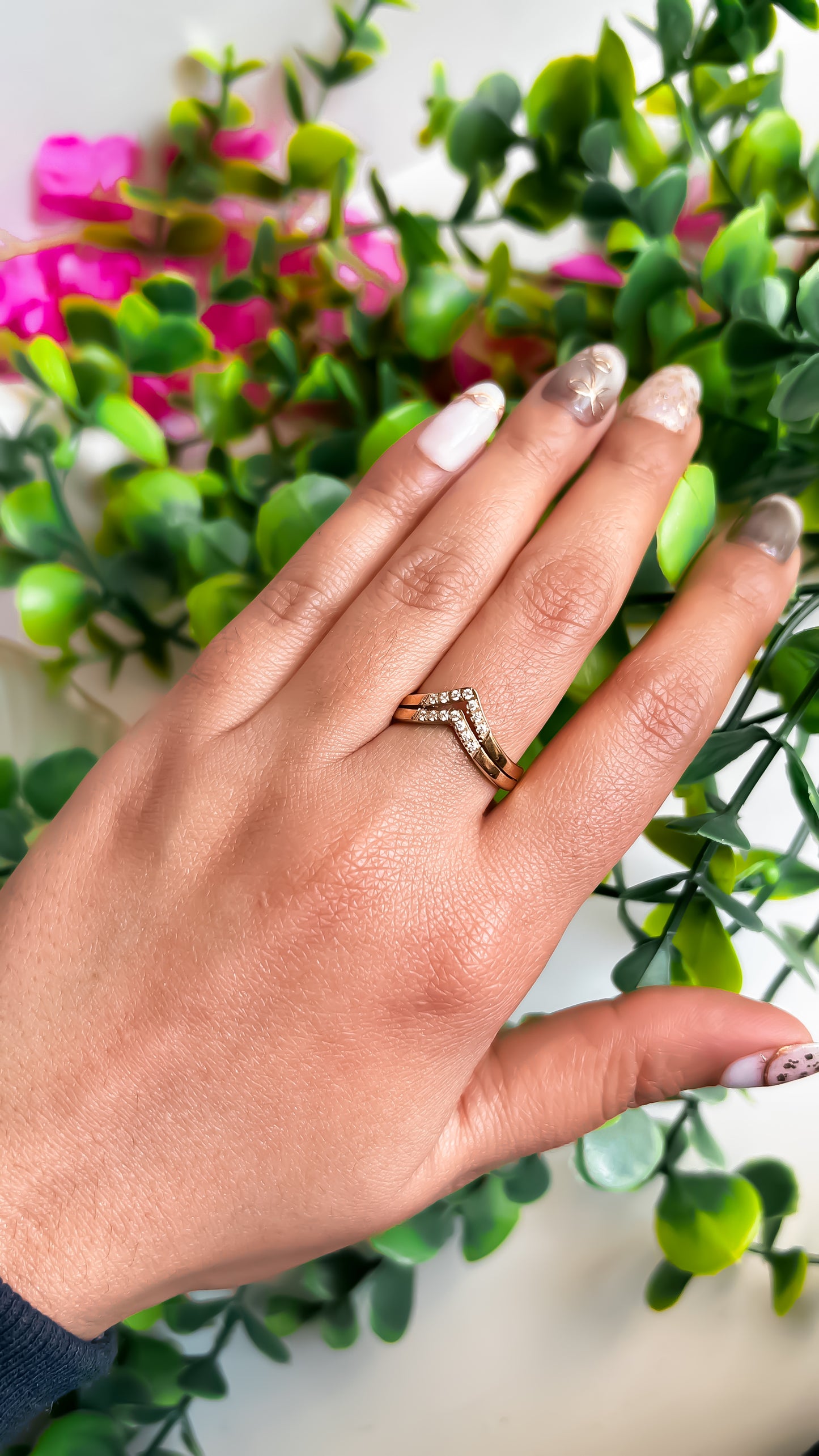 Studded v shape ring