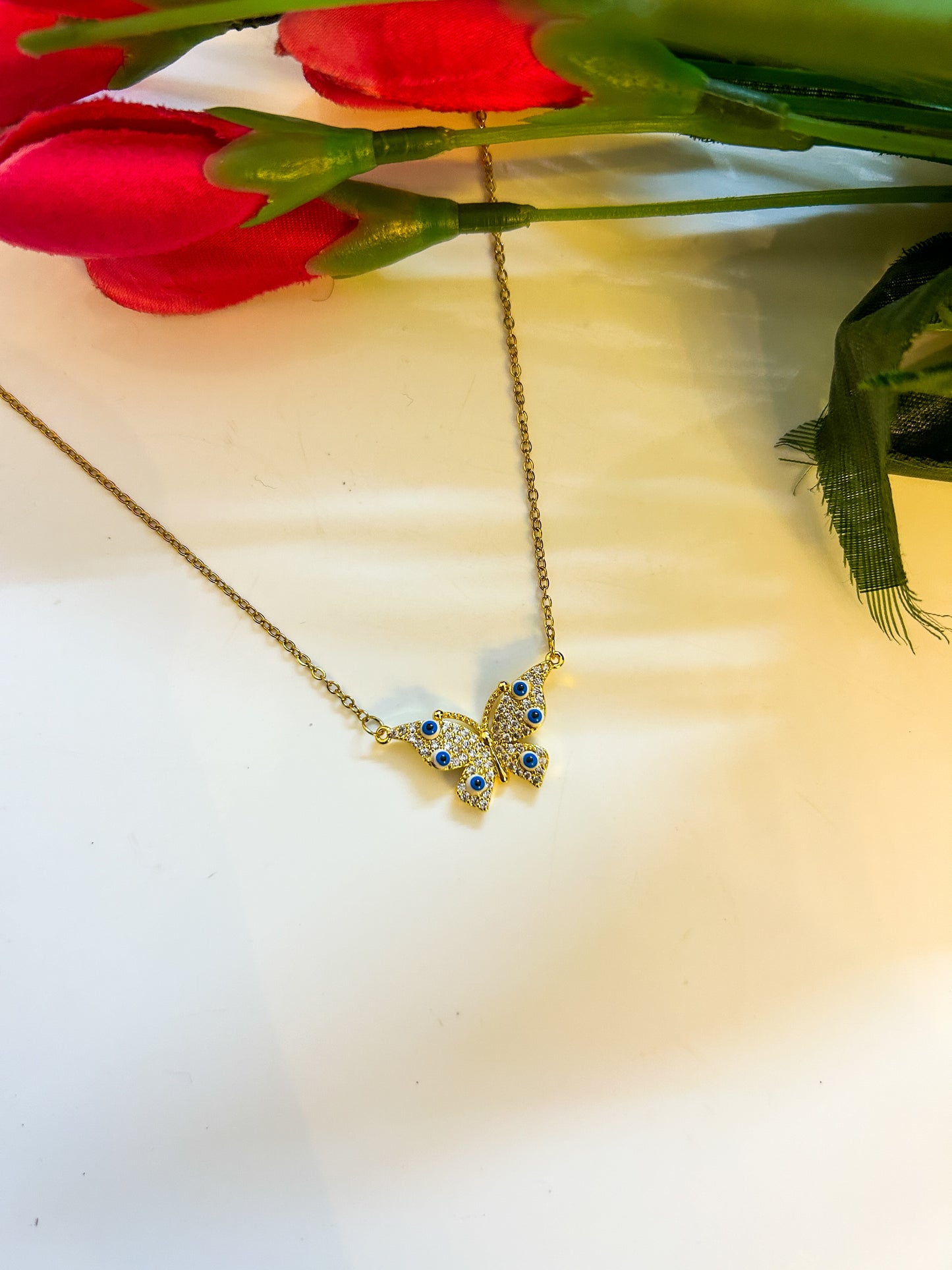 Butterfly evil eye necklace